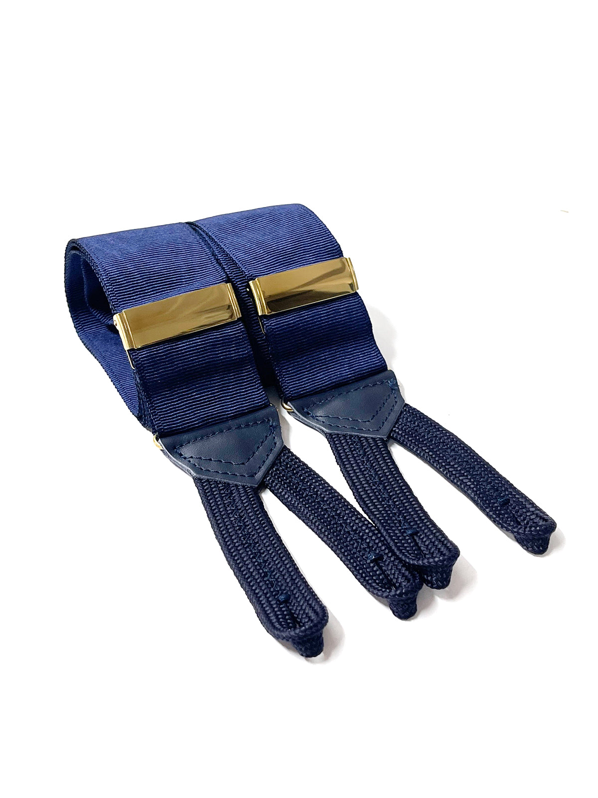 Navy Silk Moire Braces With Braid Ends