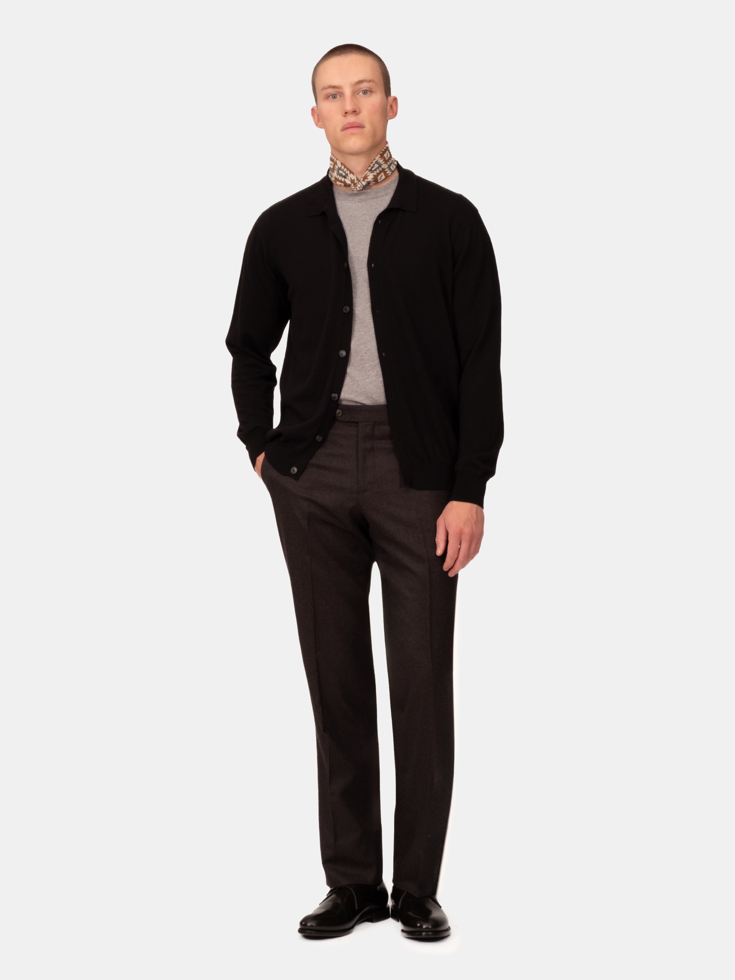 Lightweight Merino Collared Cardigan - Coal