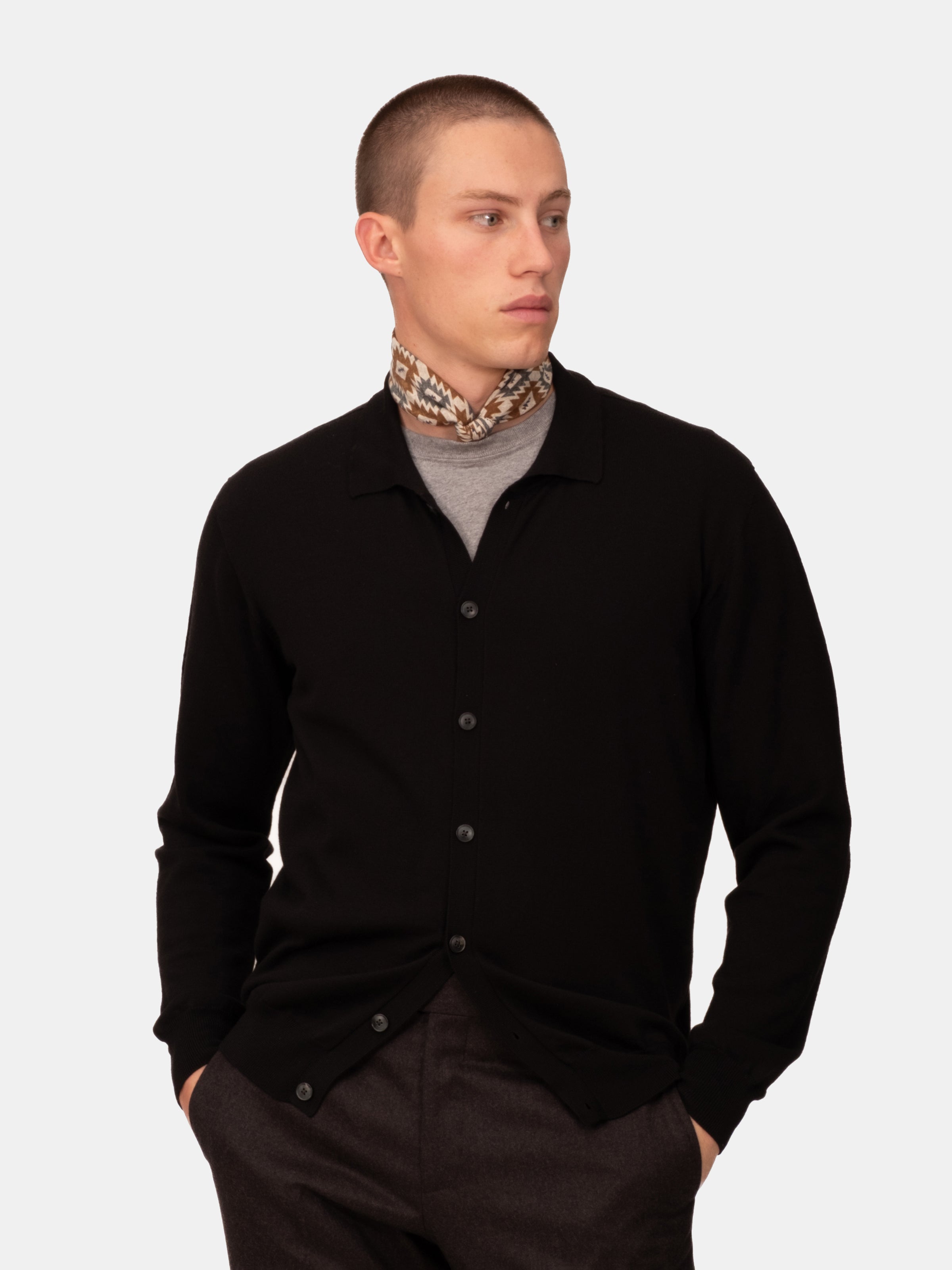 Lightweight Merino Collared Cardigan - Coal