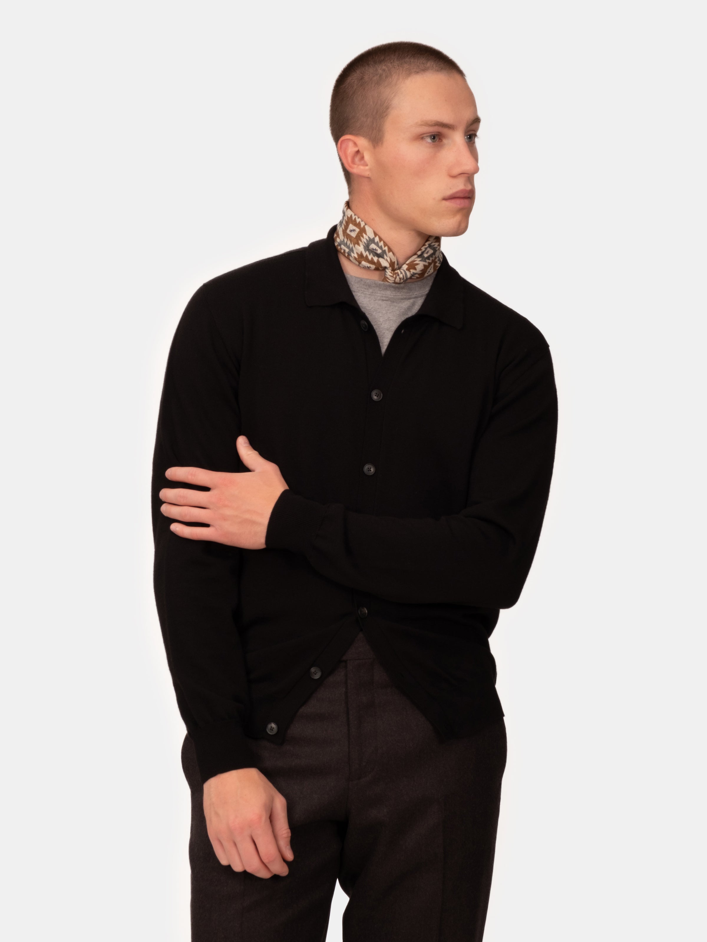 Lightweight Merino Collared Cardigan - Coal