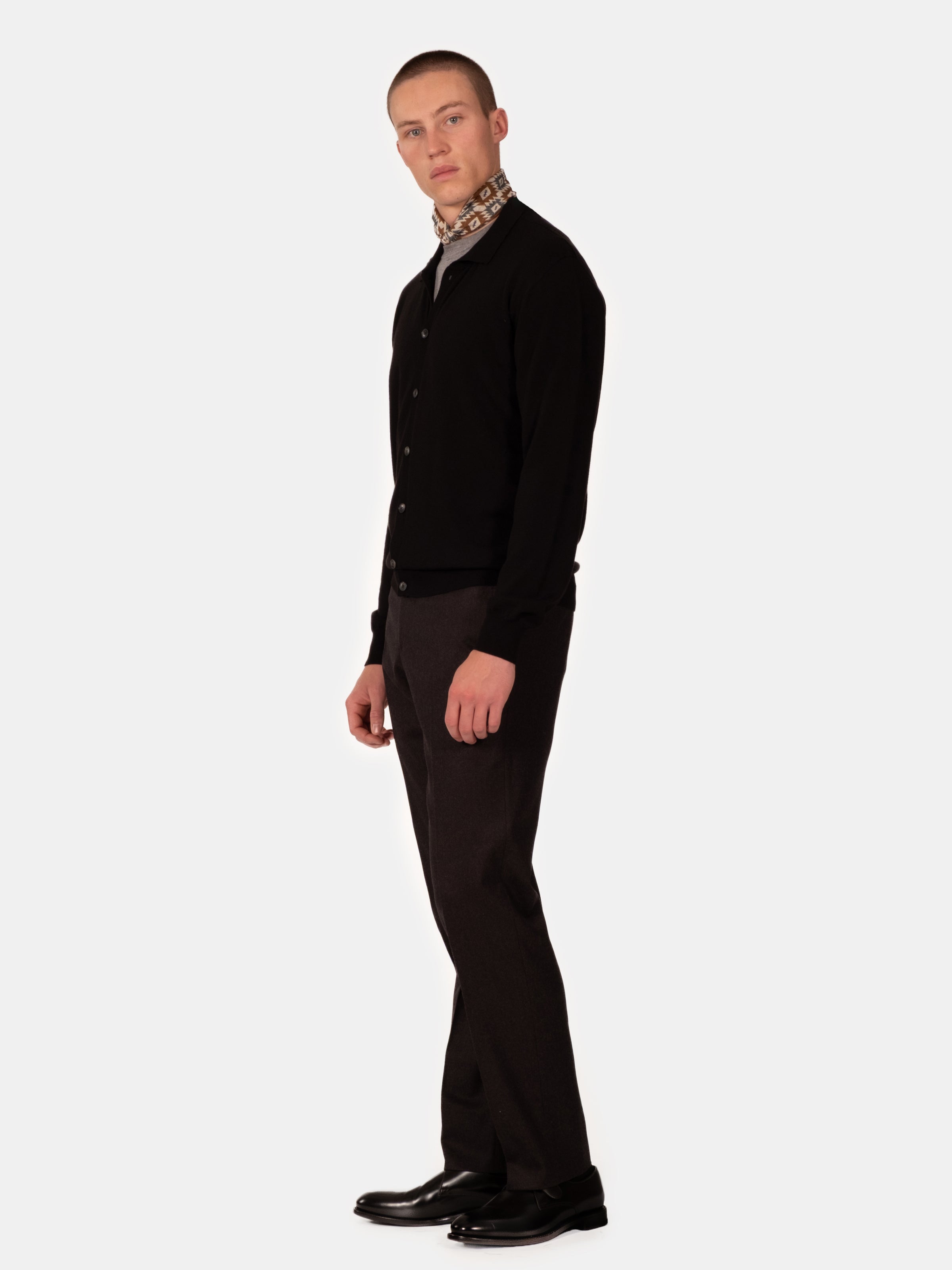 Lightweight Merino Collared Cardigan - Coal