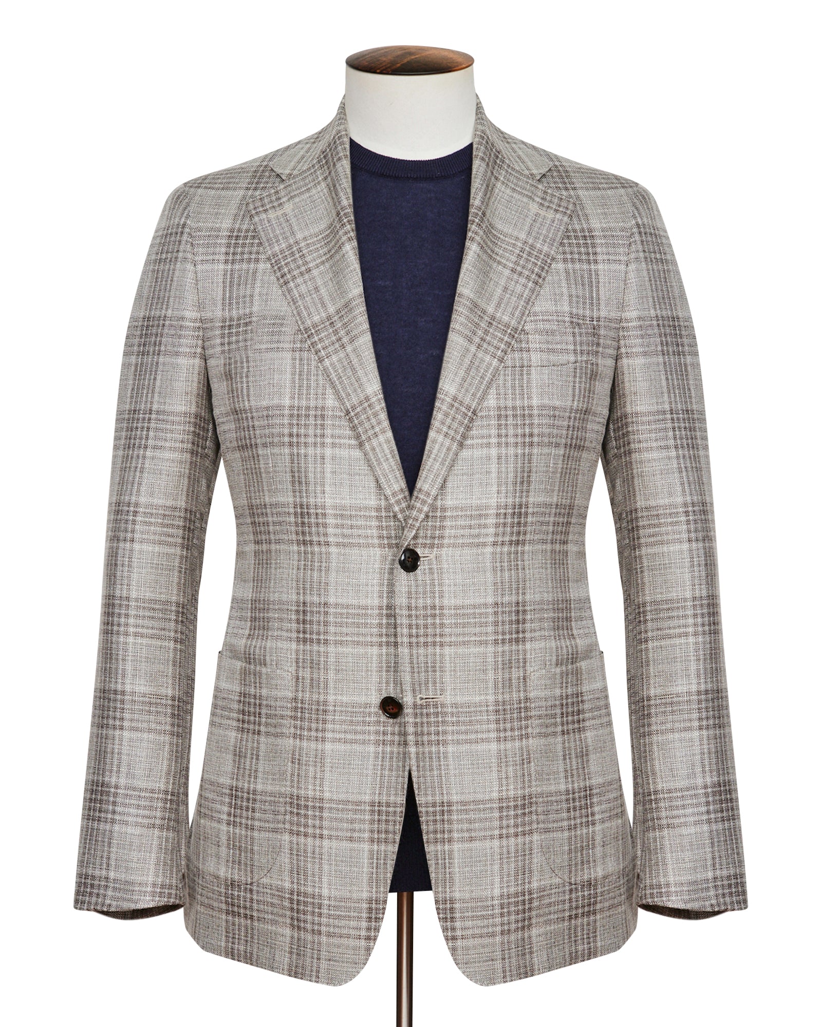 Medici Blazer - Taupe Wool, Silk & Linen with Brown Check
