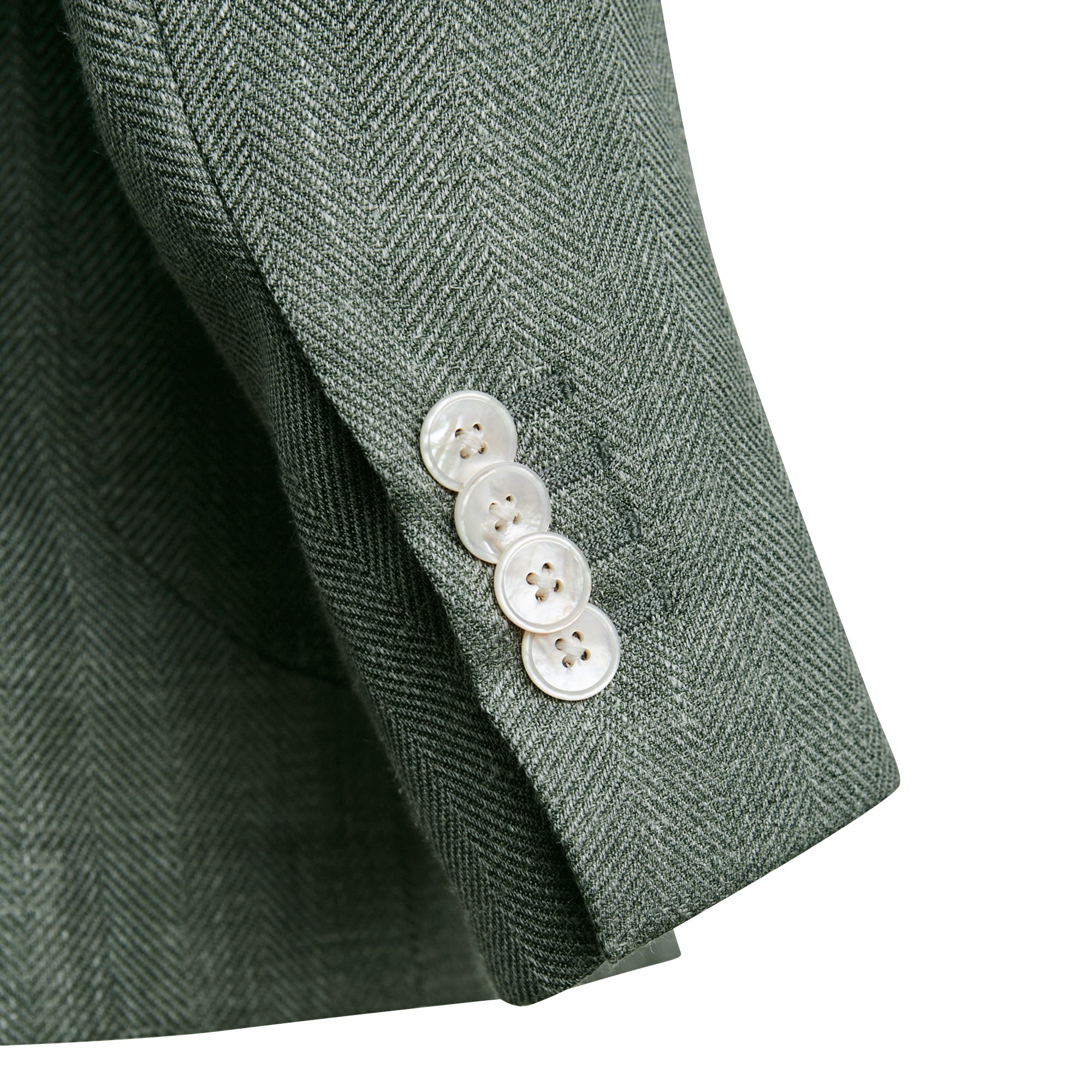 Medici Blazer - Green Wool, Silk & Linen Herringbone