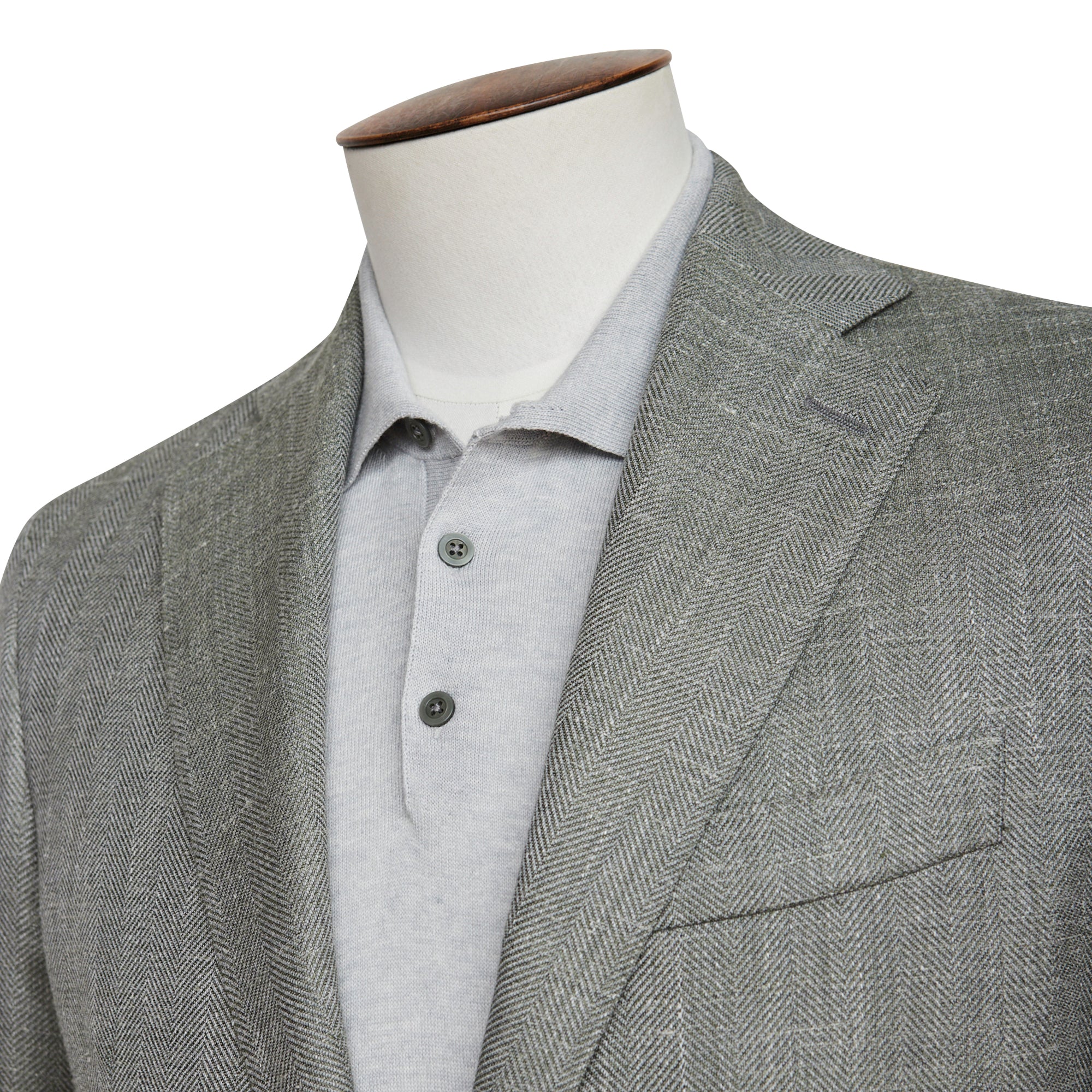 Medici Blazer - Green Wool, Silk & Linen Herringbone with Flap Pocket