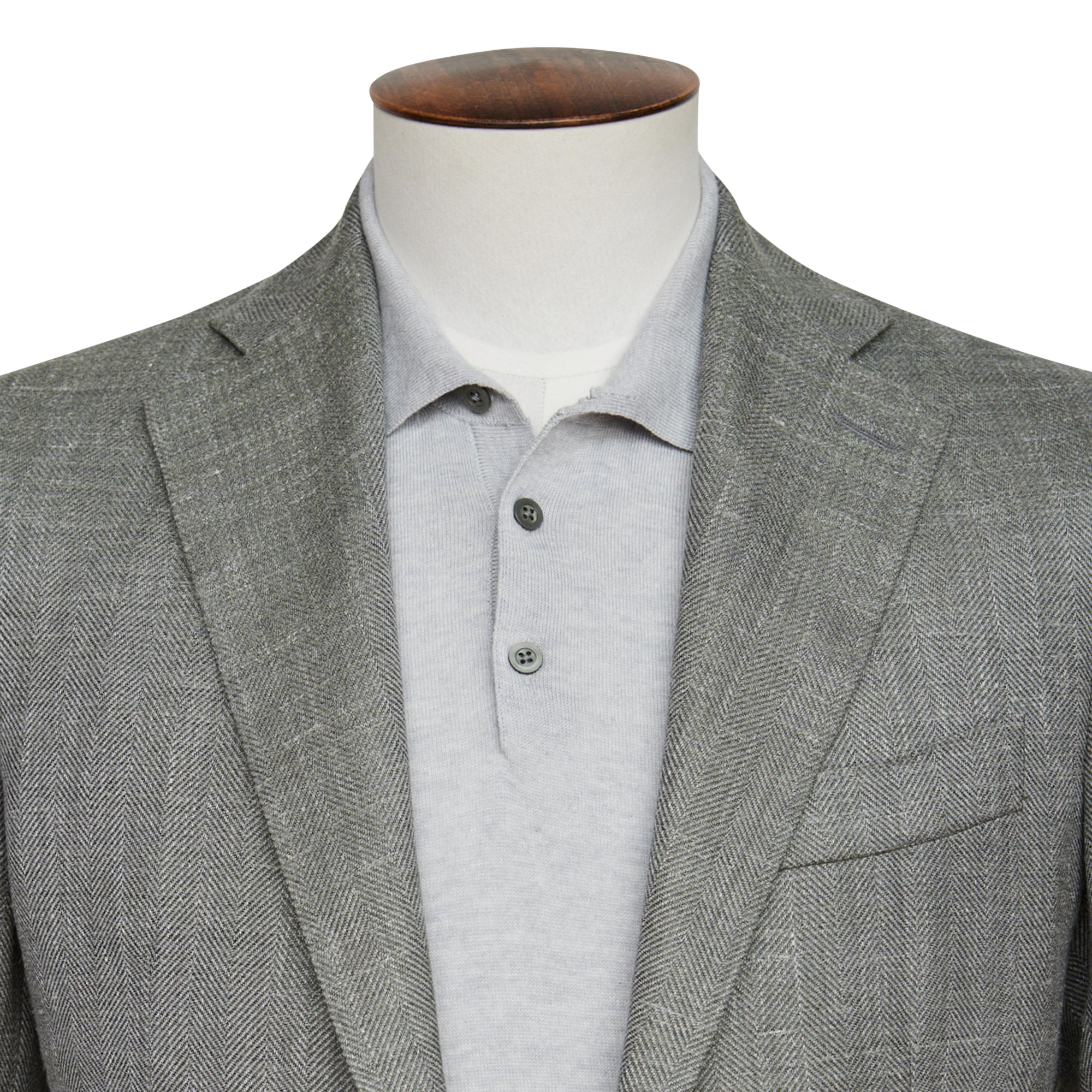 Medici Blazer - Green Wool, Silk & Linen Herringbone with Flap Pocket
