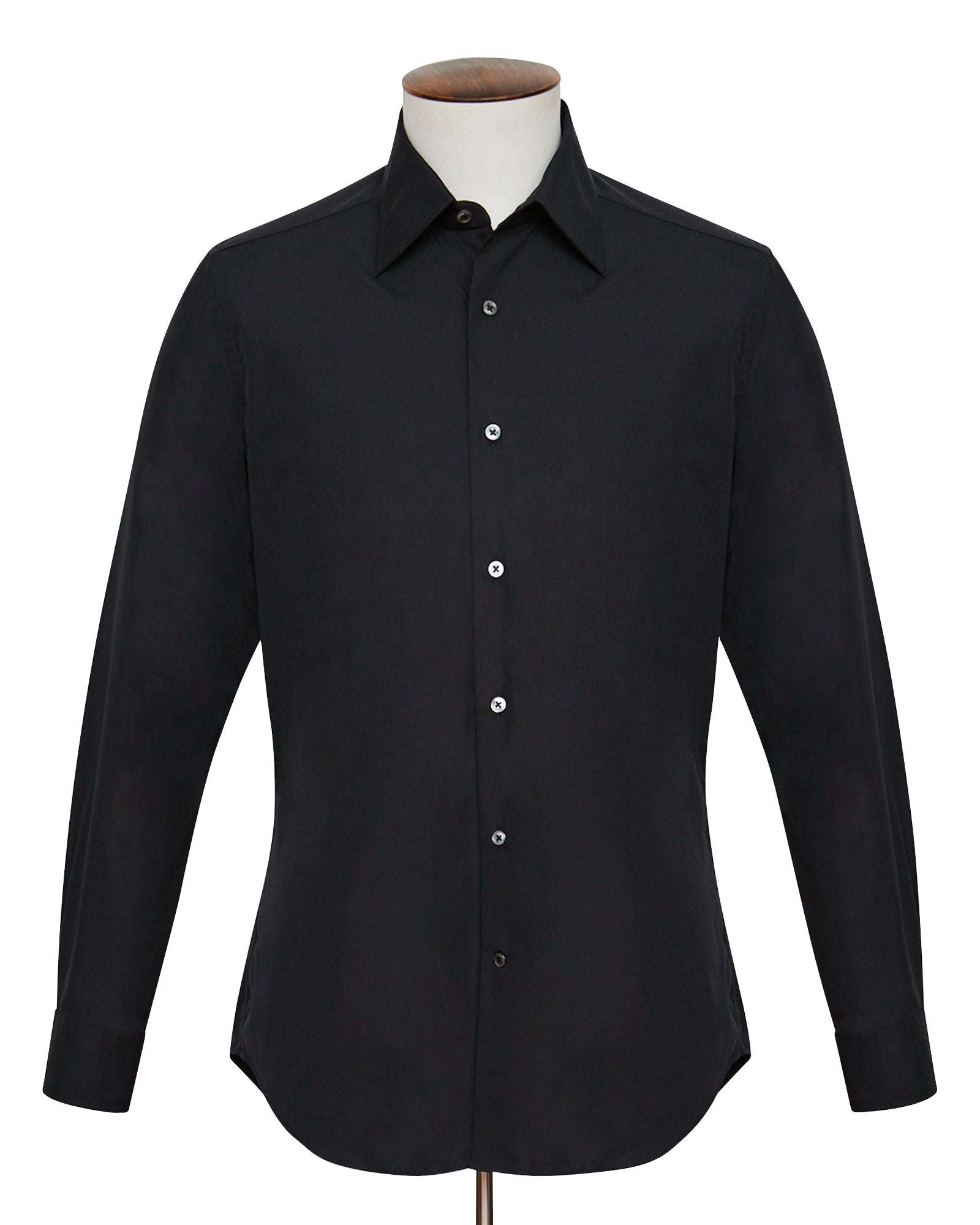 Black Poplin Spread Collar Shirt