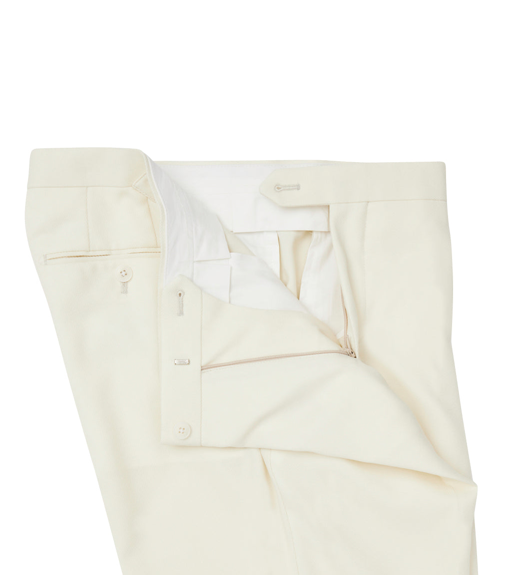 Ivory Cavalry Twill Pleated Trouser