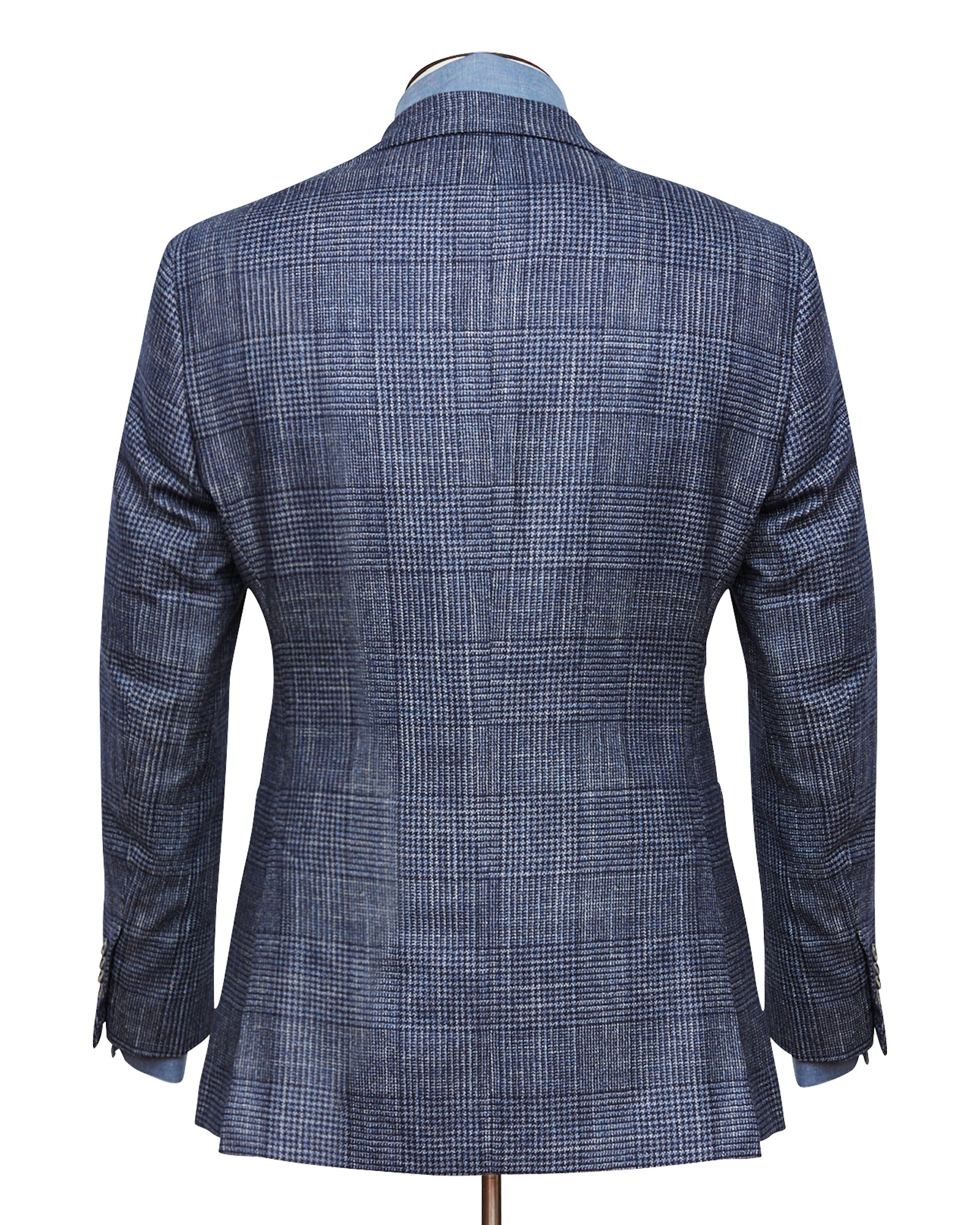 Mixed Blue Wool, Silk & Cashmere Glencheck Blazer