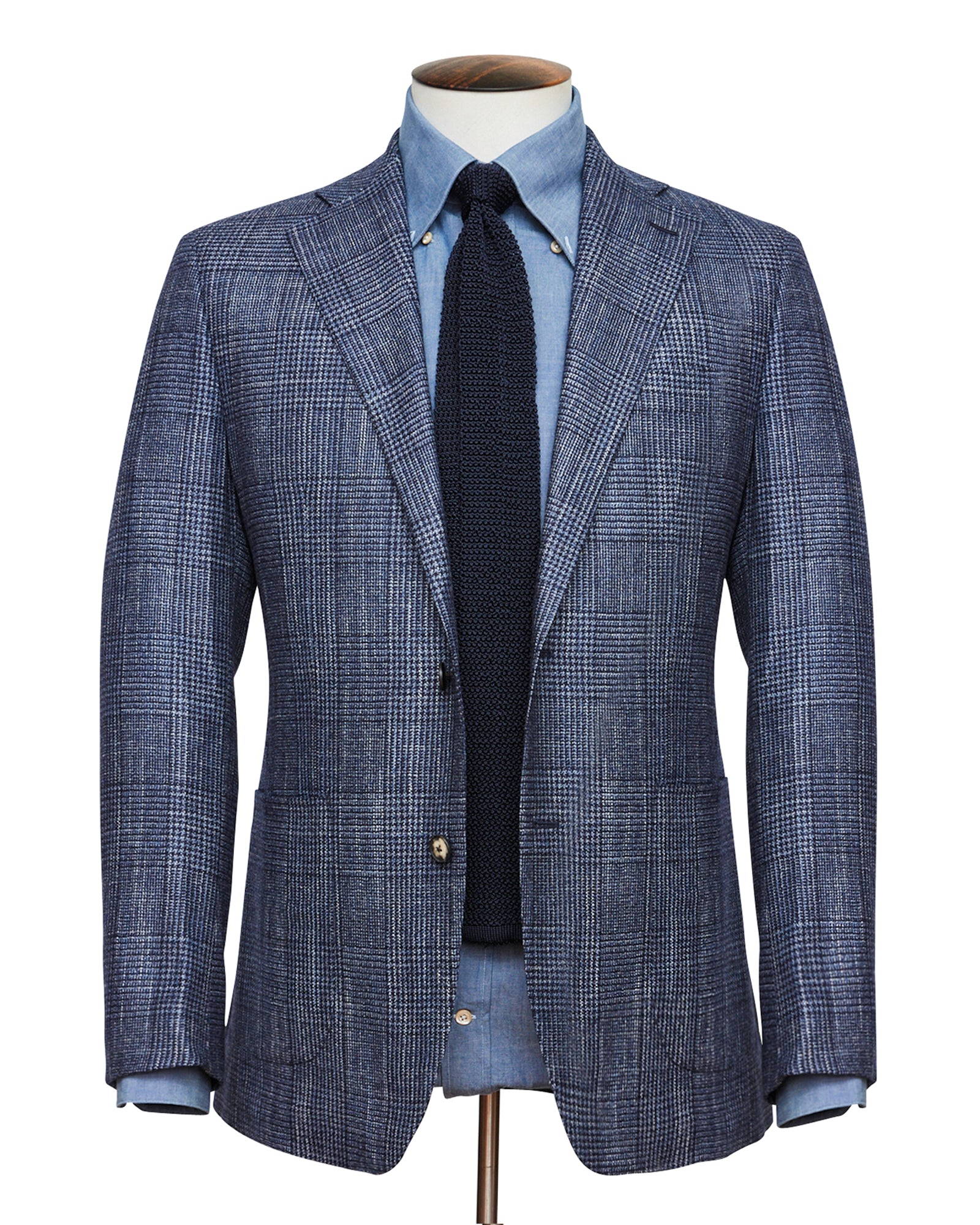 Veneto Blazer - Mixed Blue Wool, Silk & Cashmere Glencheck