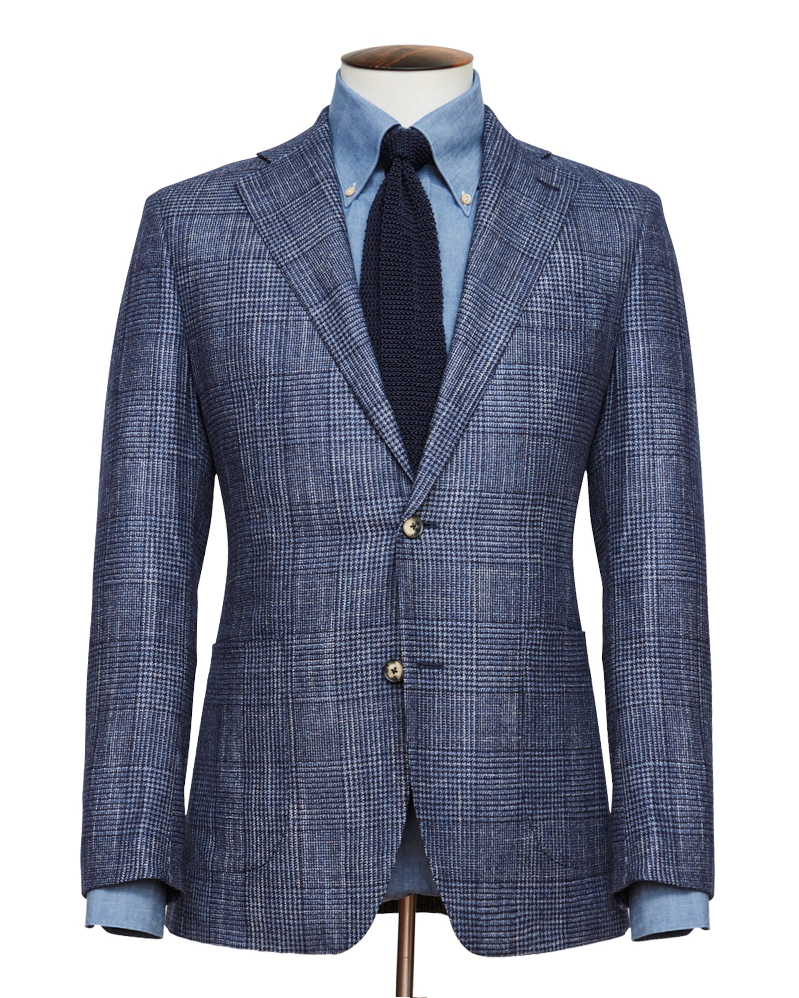 Mixed Blue Wool, Silk & Cashmere Glencheck Blazer