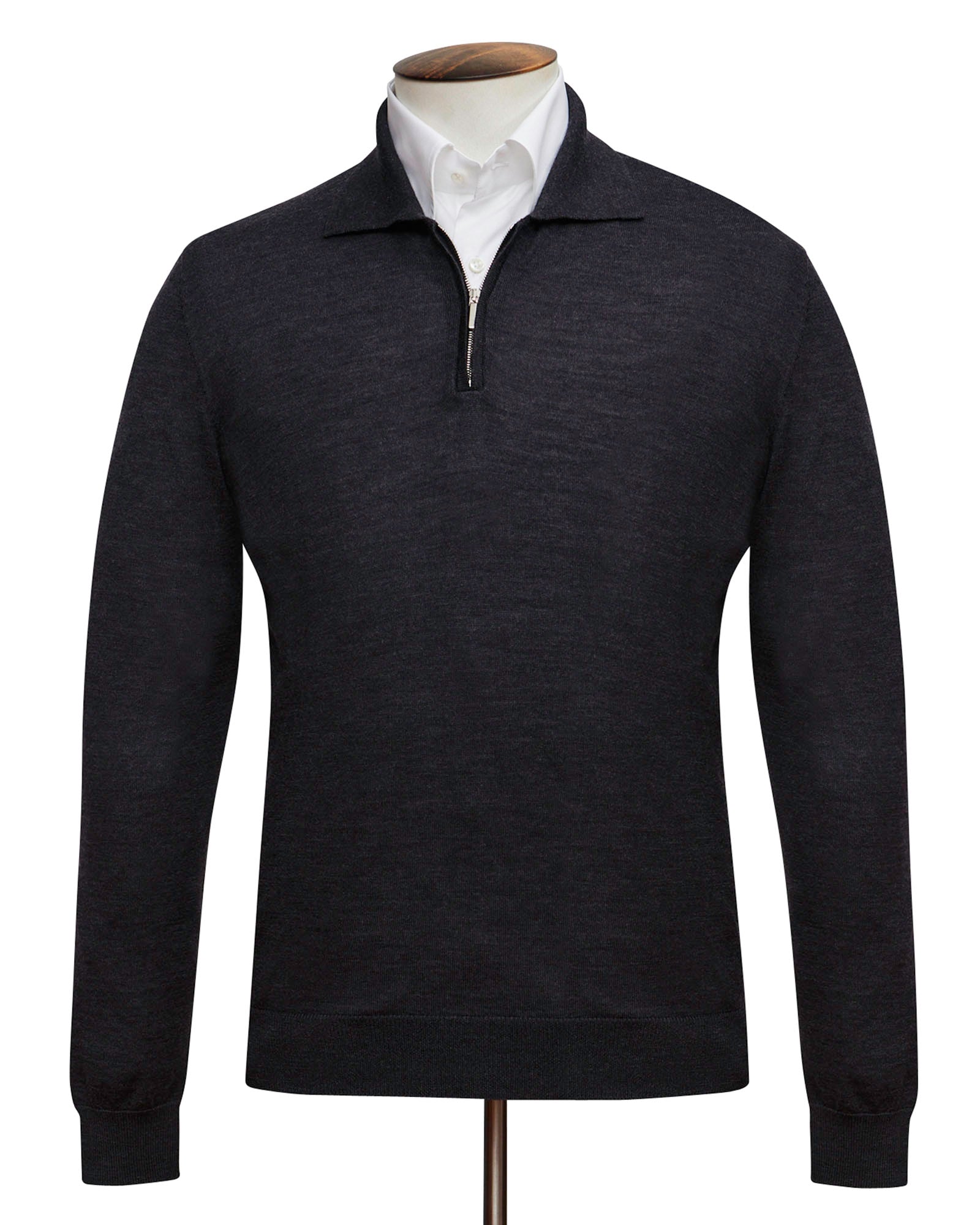 Charcoal Melange Fine Merino Half Zip Polo Sweater