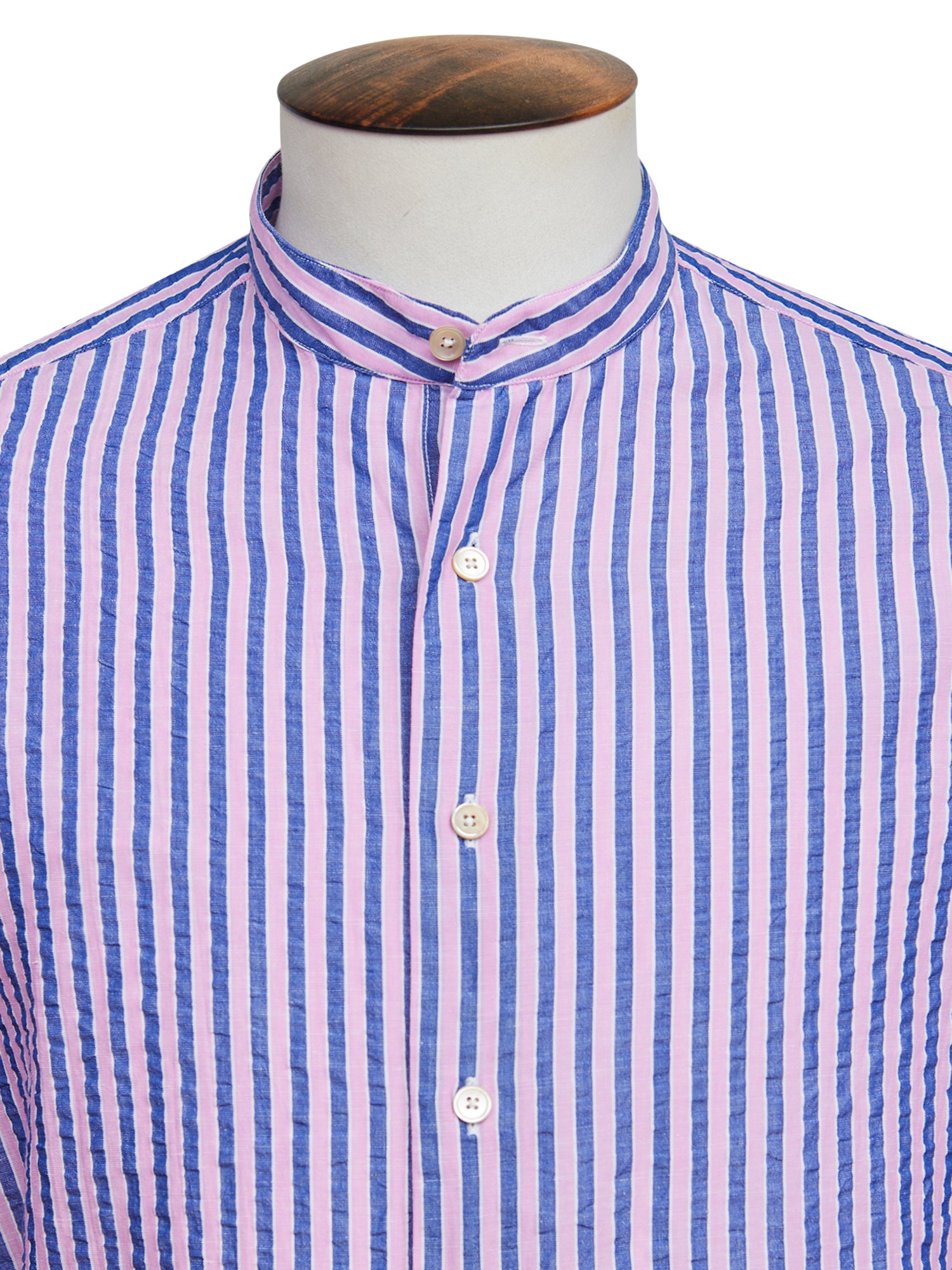 Navy & Rose Stripe Mandarin Collar Shirt