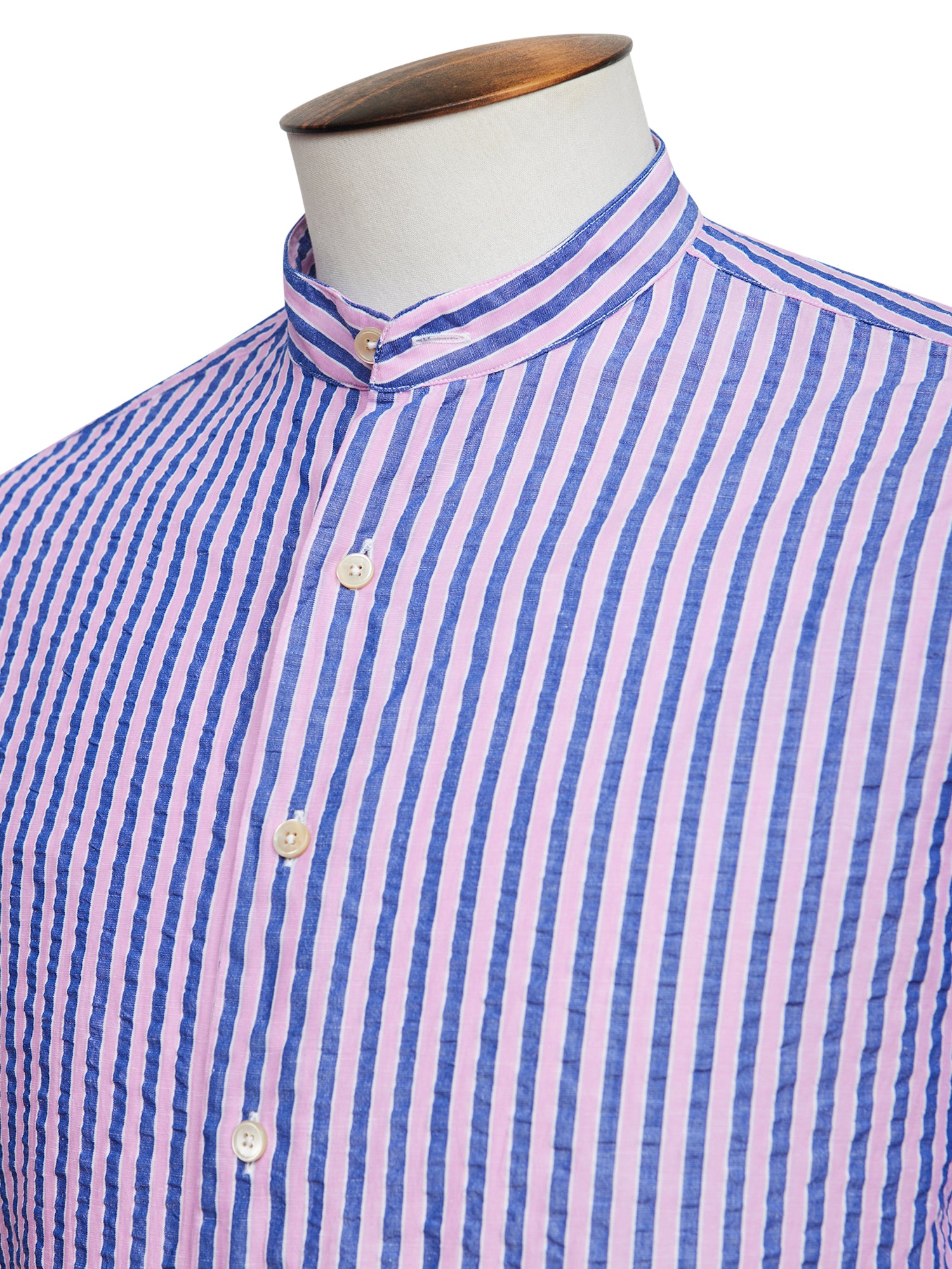 Navy & Rose Stripe Mandarin Collar Shirt