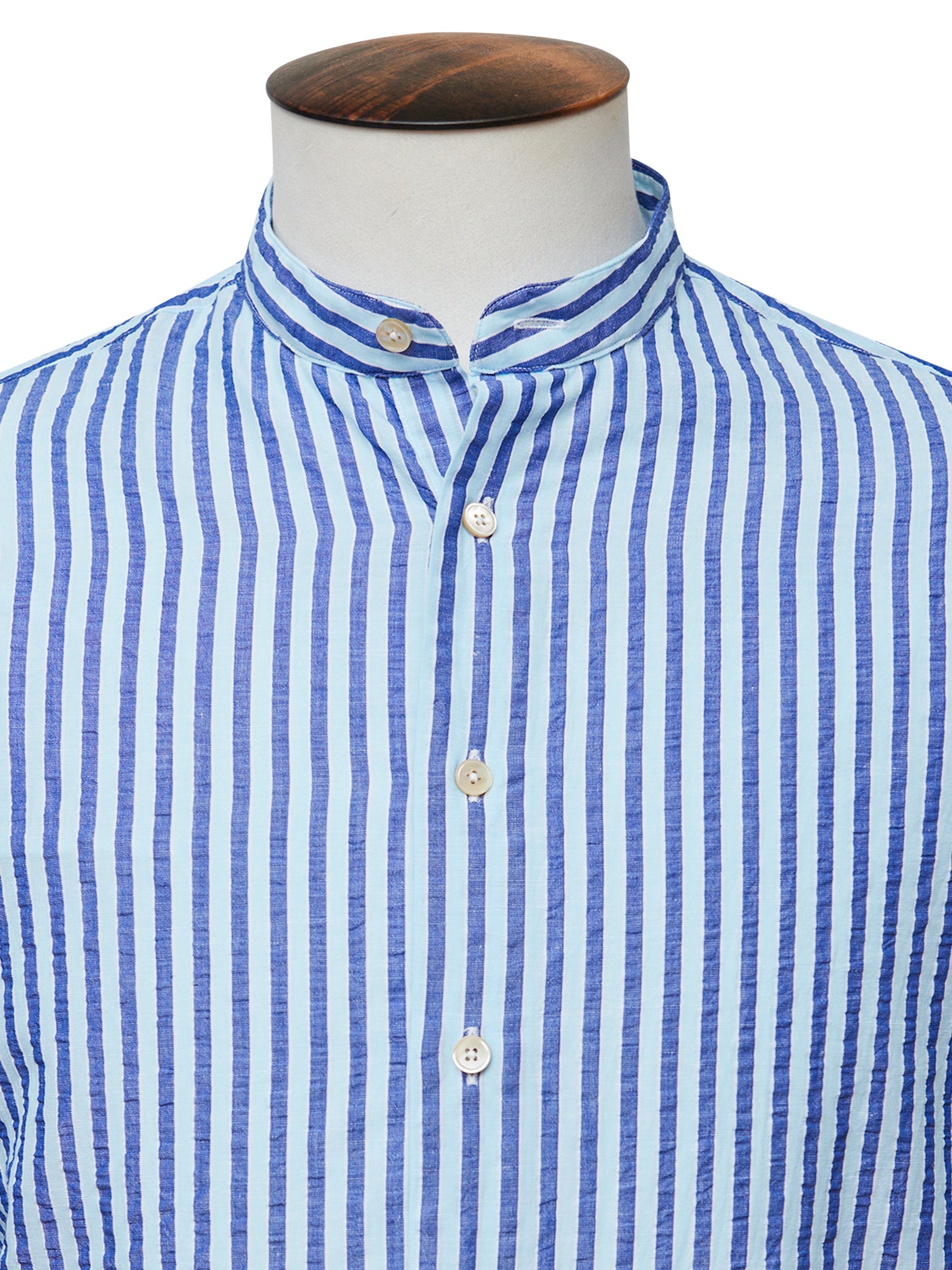 Navy & Sky Striped Mandarin Collar Shirt