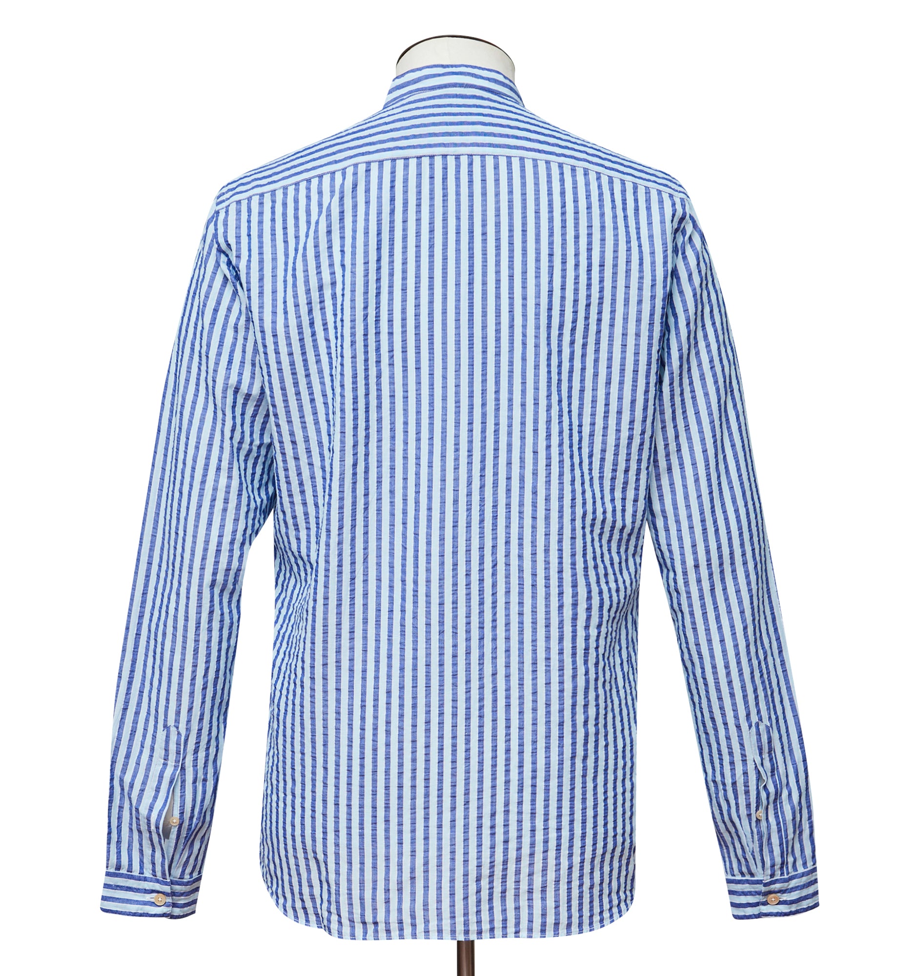 Navy & Sky Striped Mandarin Collar Shirt