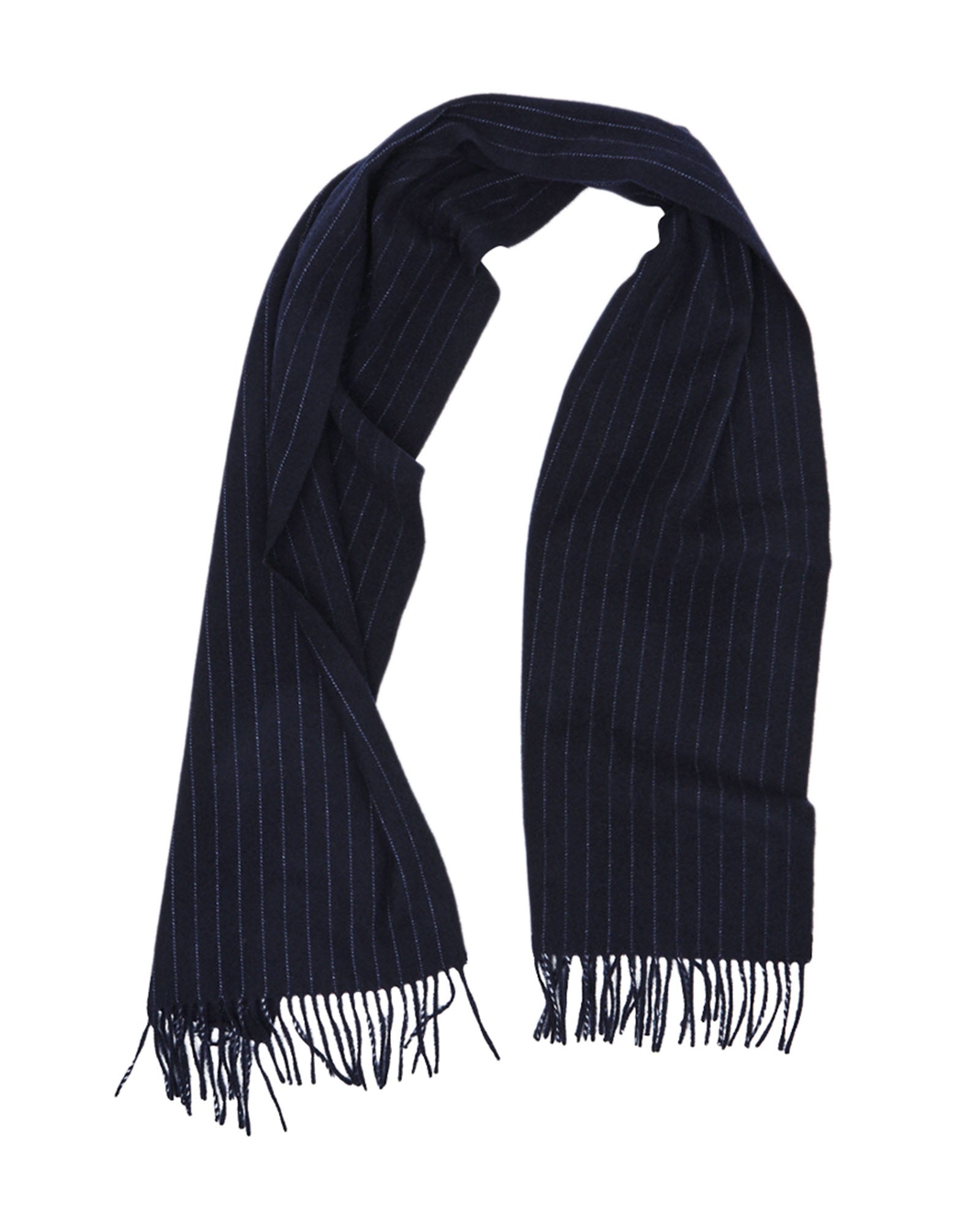 Navy with White Pencil Stripes Wool Scarf