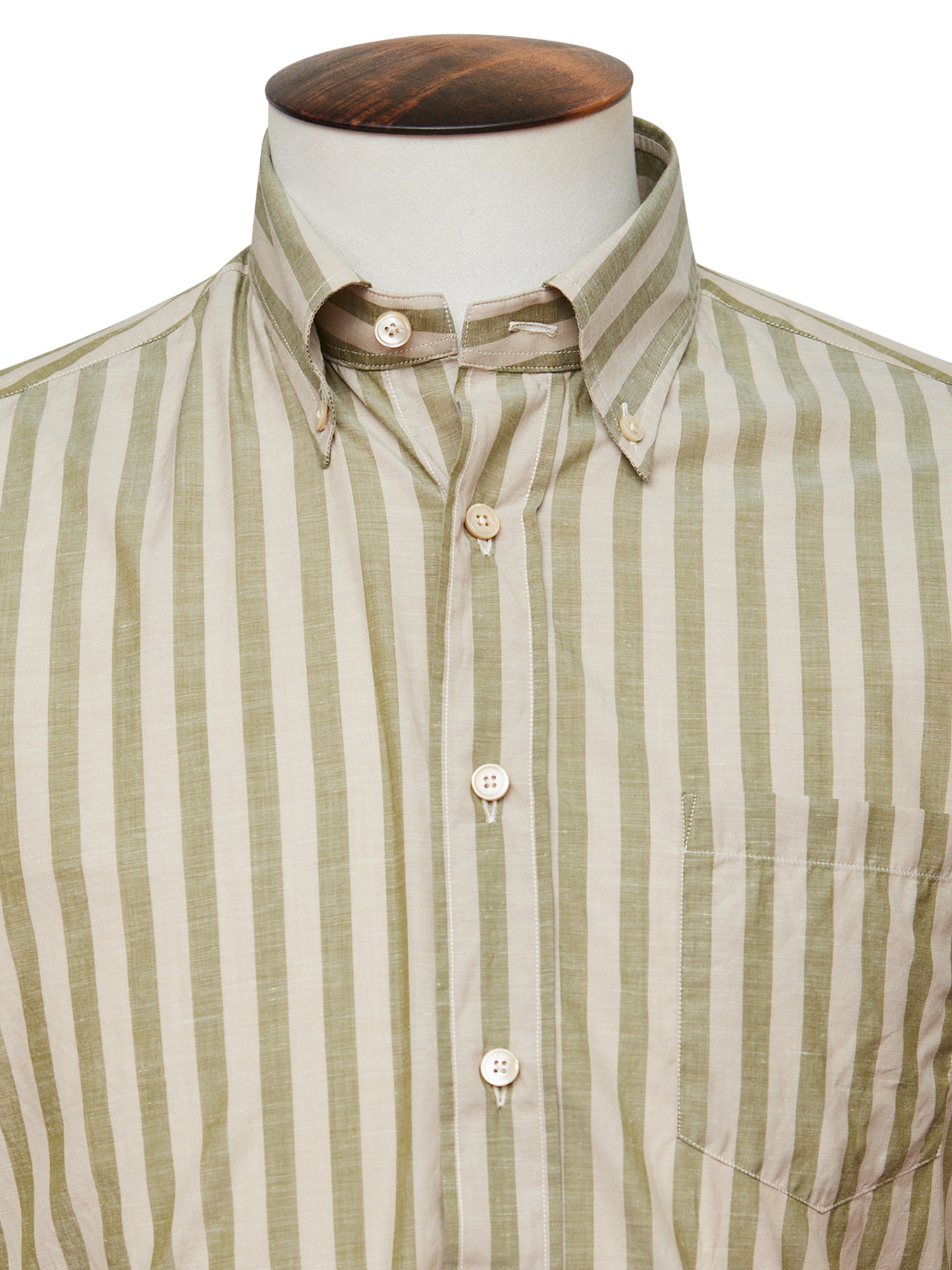 Soft Beige and Olive Stripe Button Down Shirt