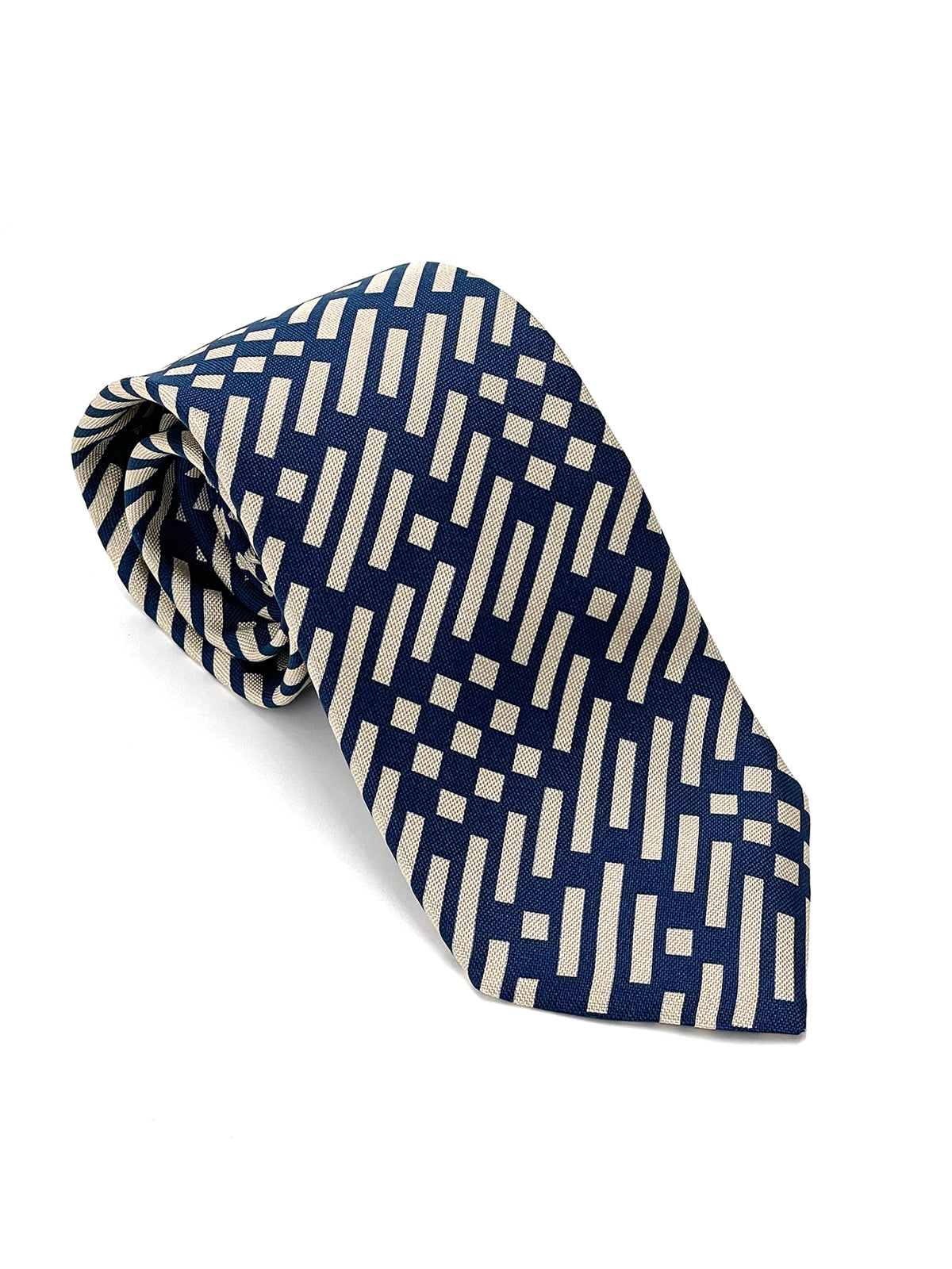Mid Blue and Beige Print Tie