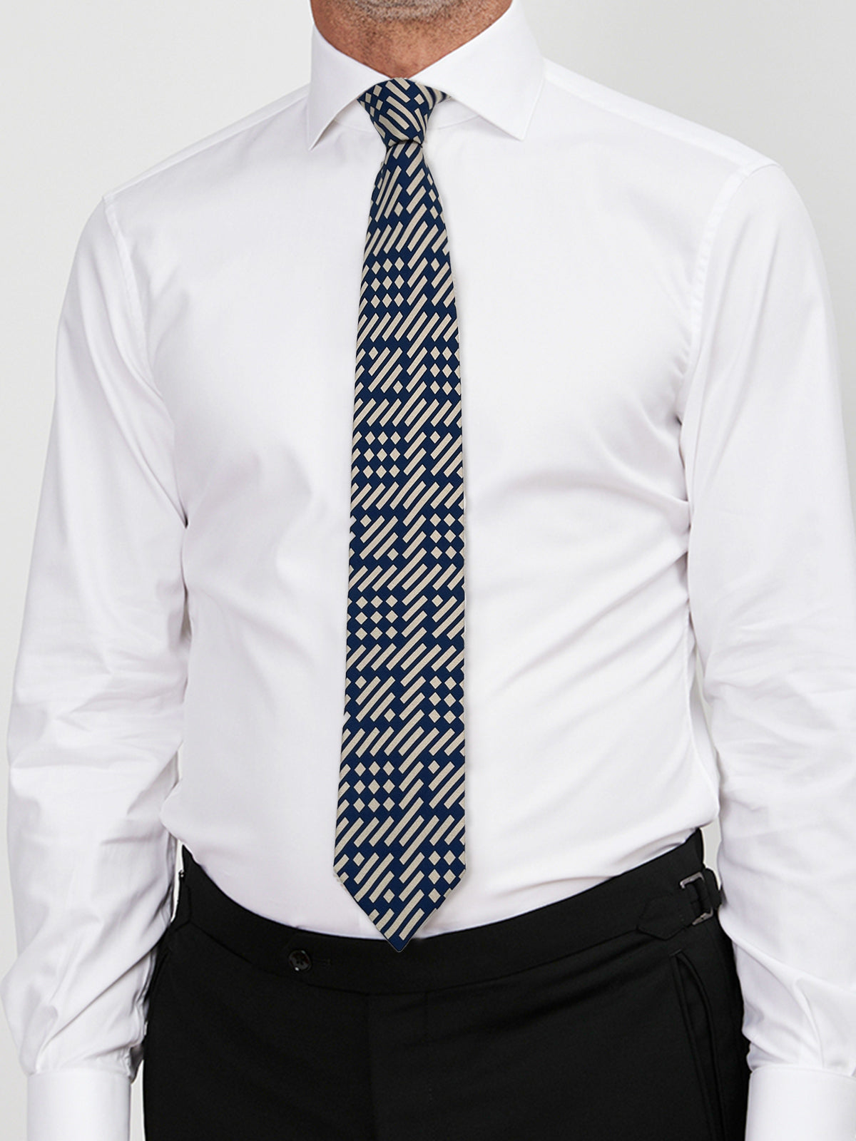 Mid Blue and Beige Print Tie