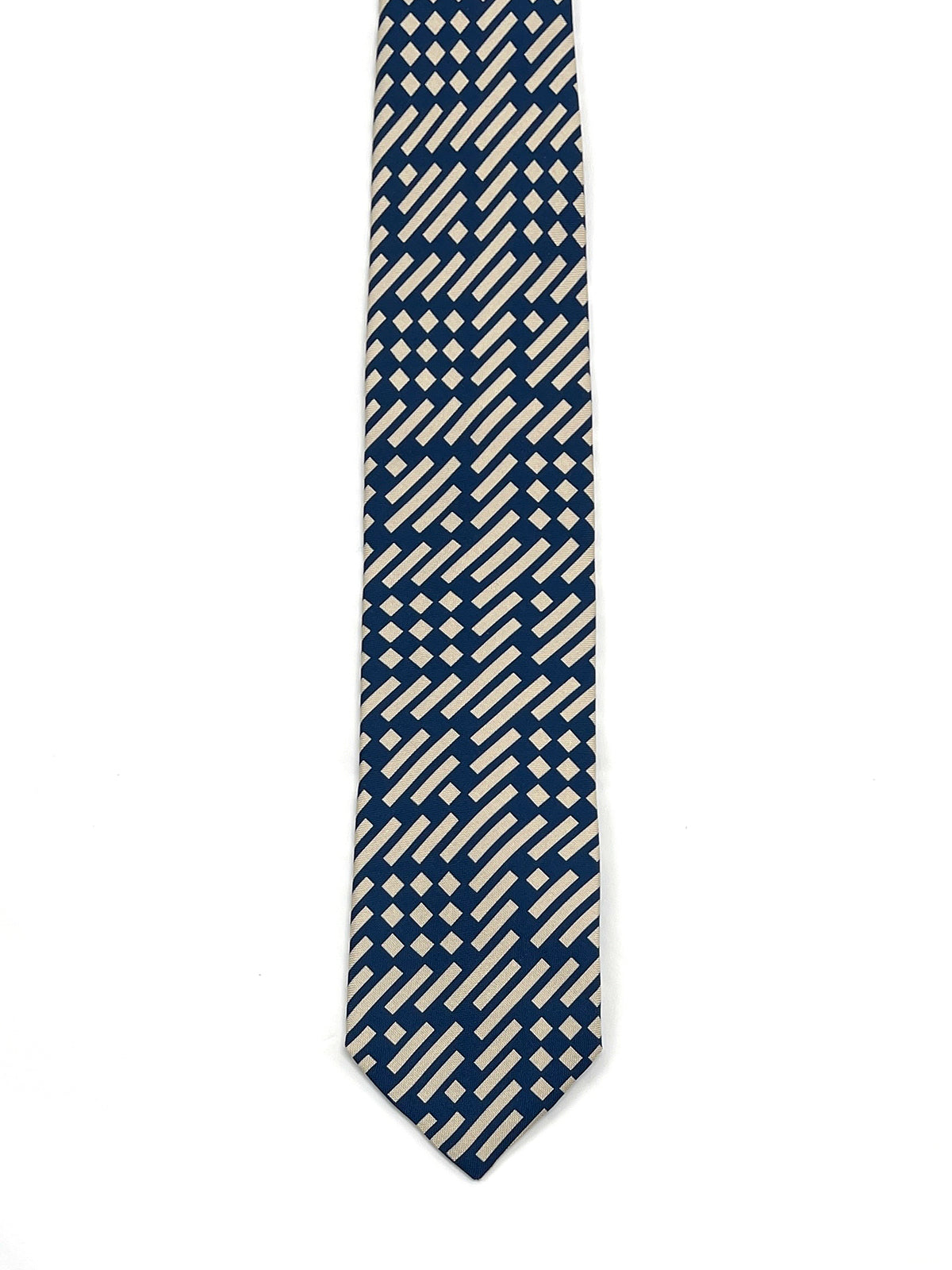 Mid Blue and Beige Print Tie