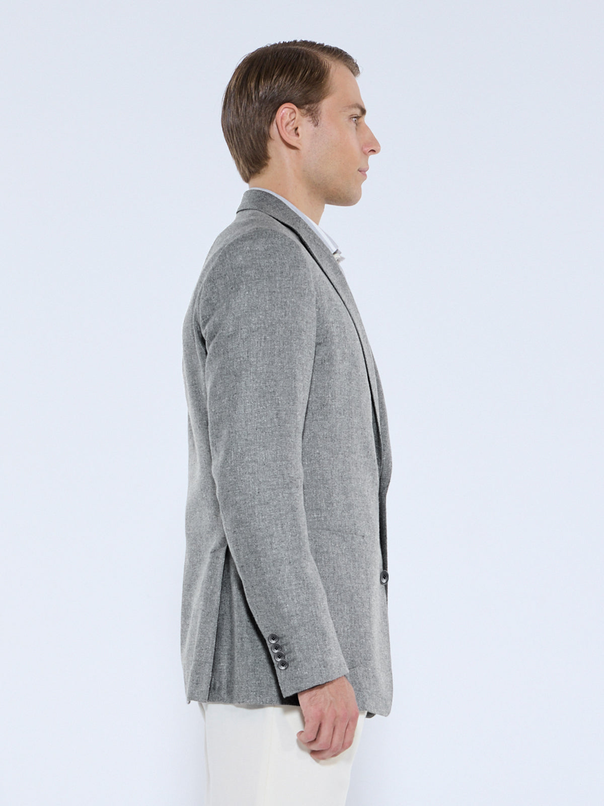 Adria Blazer - Light Grey Silk & Wool Basketweave