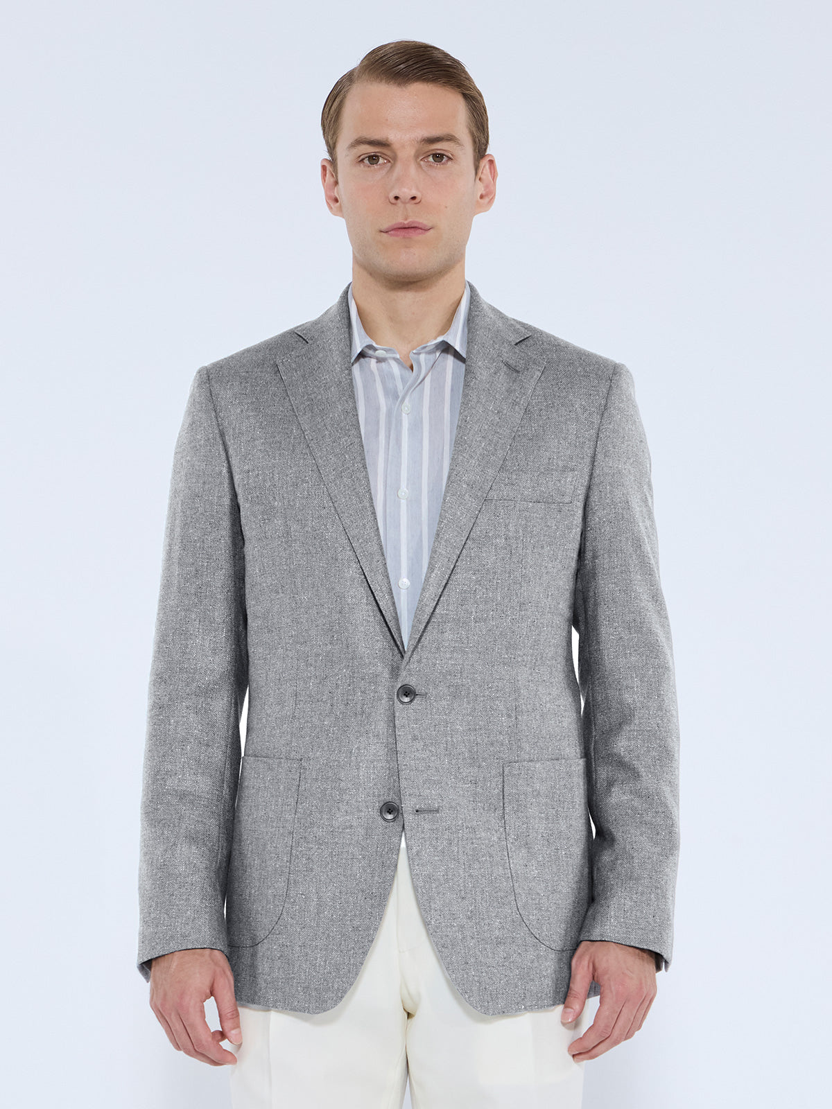 Adria Blazer - Light Grey Silk & Wool Basketweave