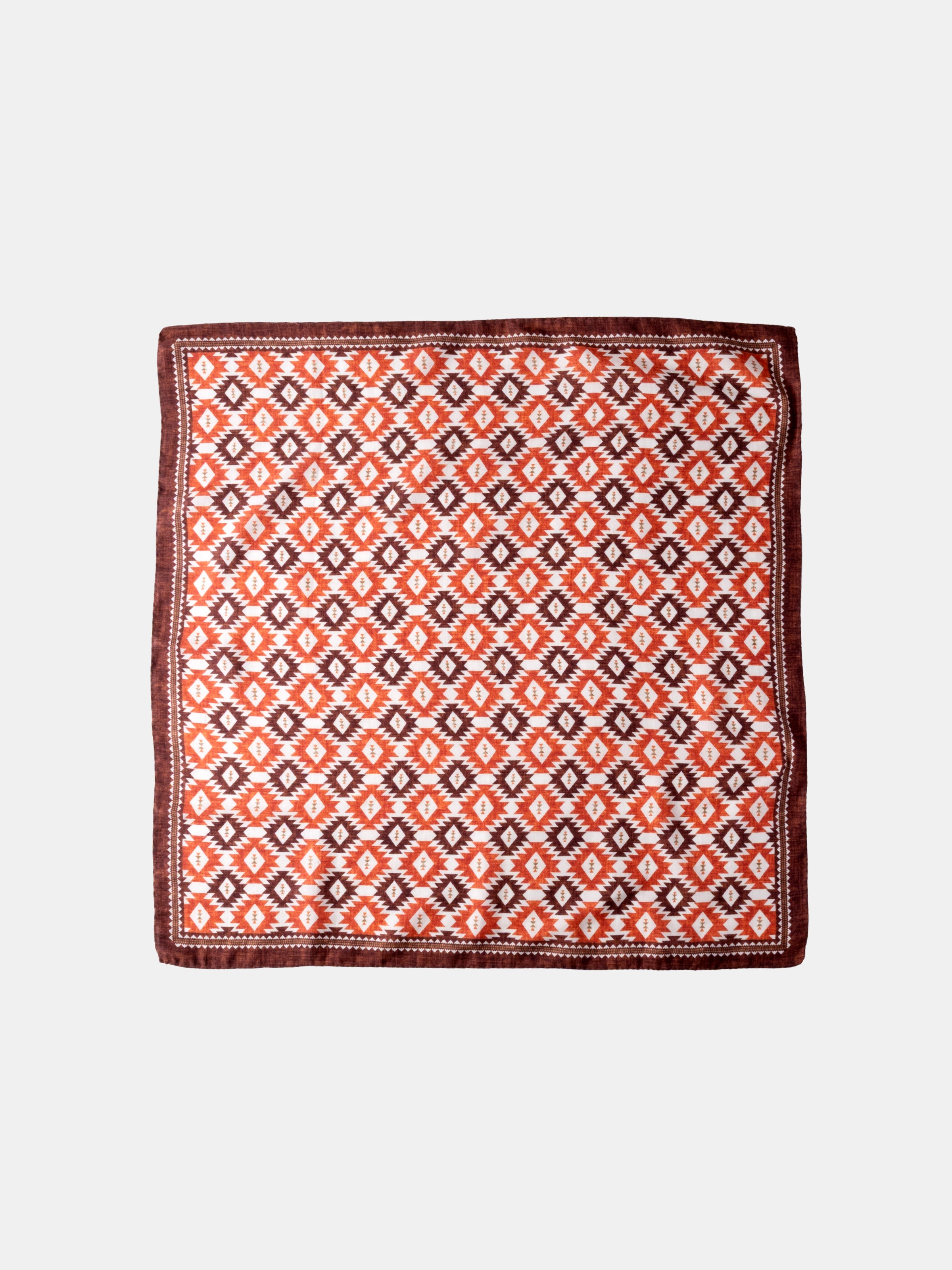Rust & Brown Motif Printed Cotton Silk Blend Bandana