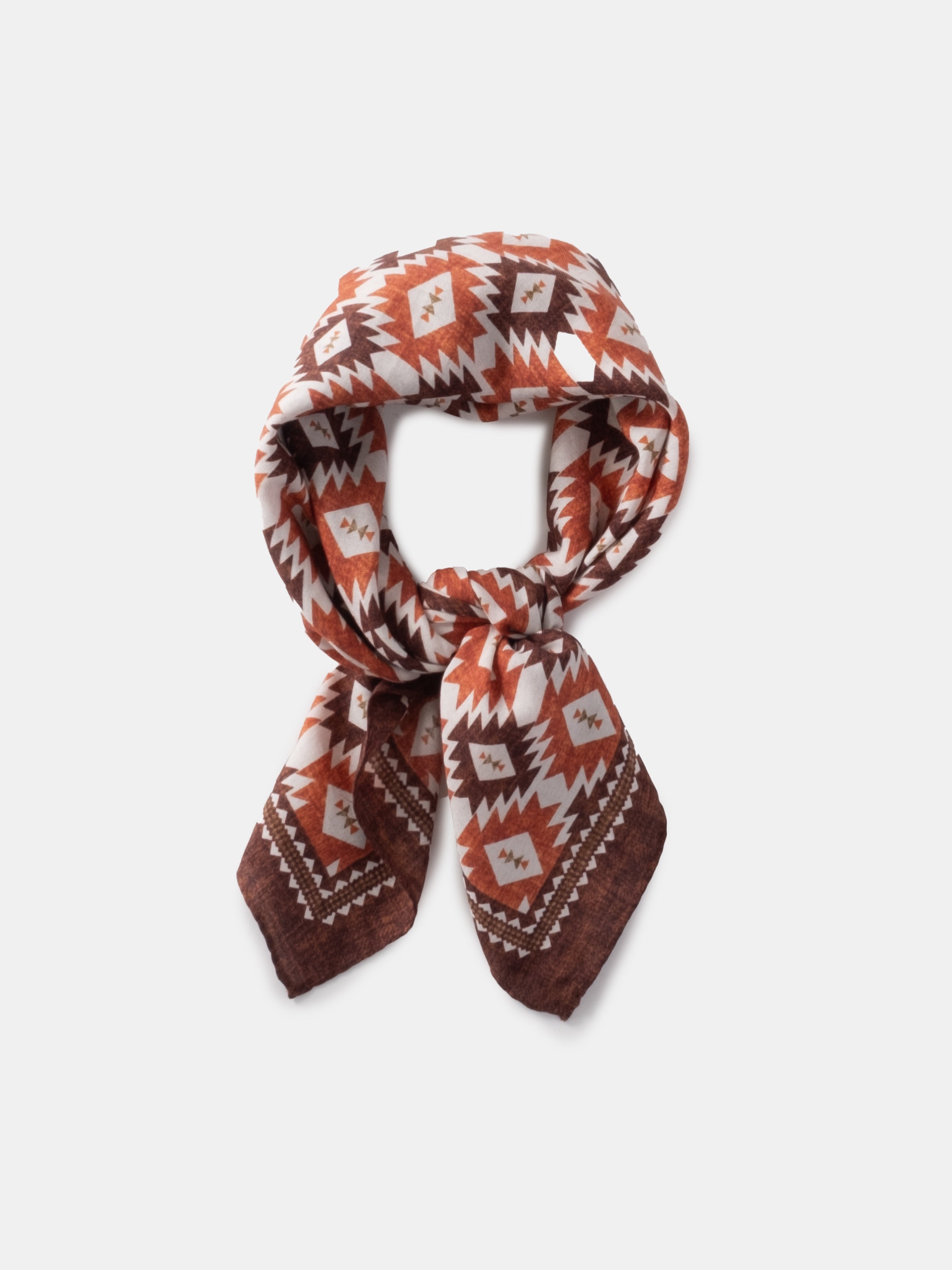 Rust & Brown Motif Printed Cotton Silk Blend Bandana