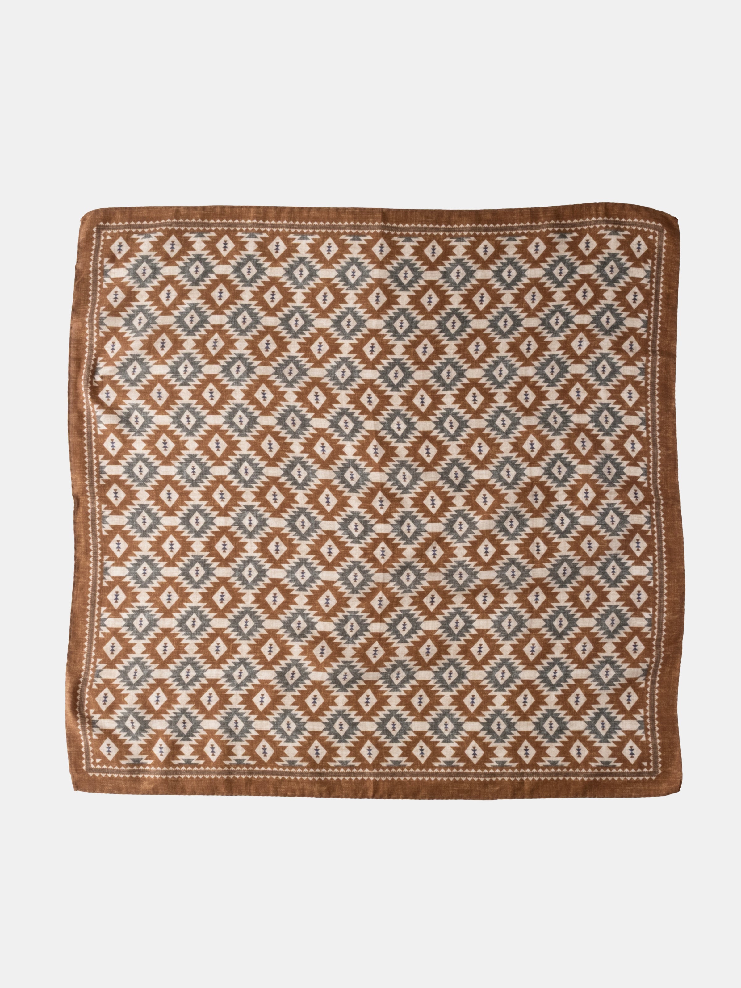 Emerald & Brown Motif Printed Cotton Silk Blend Bandana