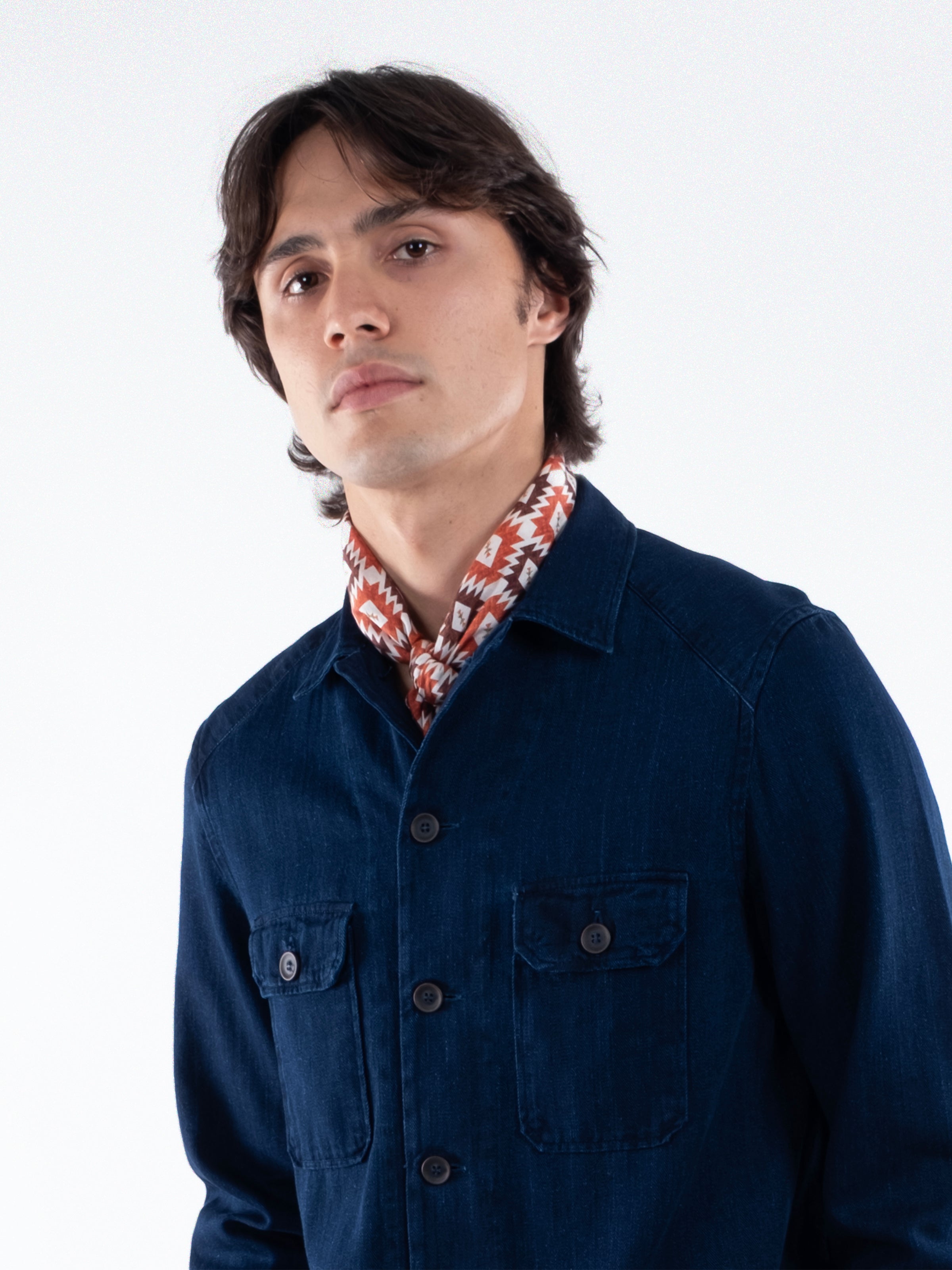 Rust & Brown Motif Printed Cotton Silk Blend Bandana
