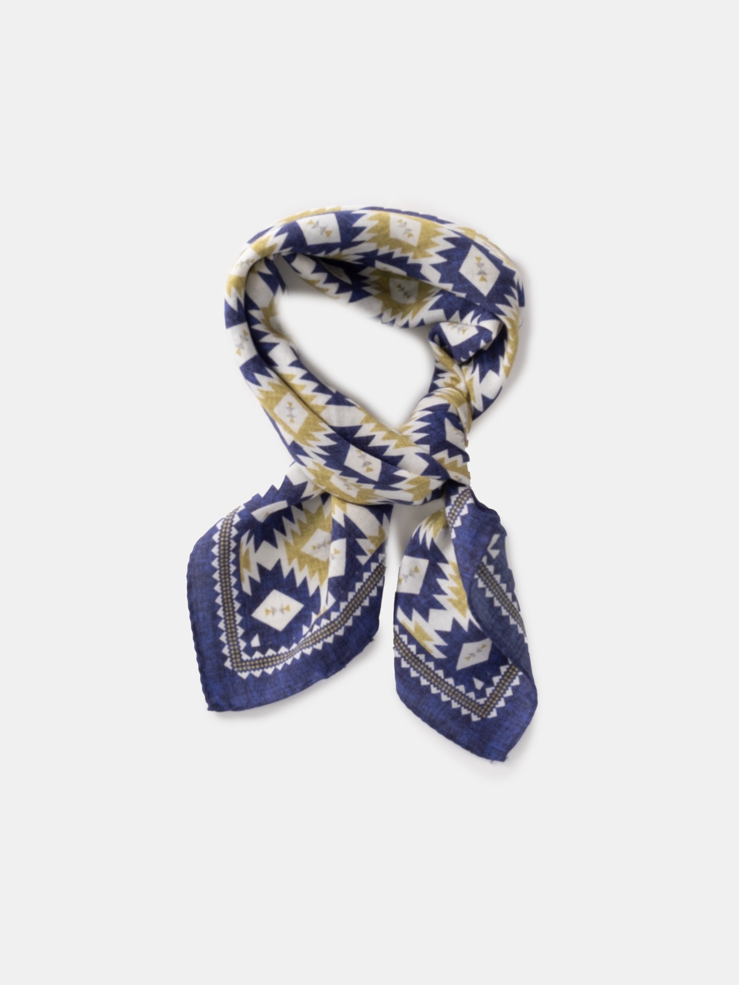 Olive & Navy Motif Printed Cotton Silk Blend Bandana