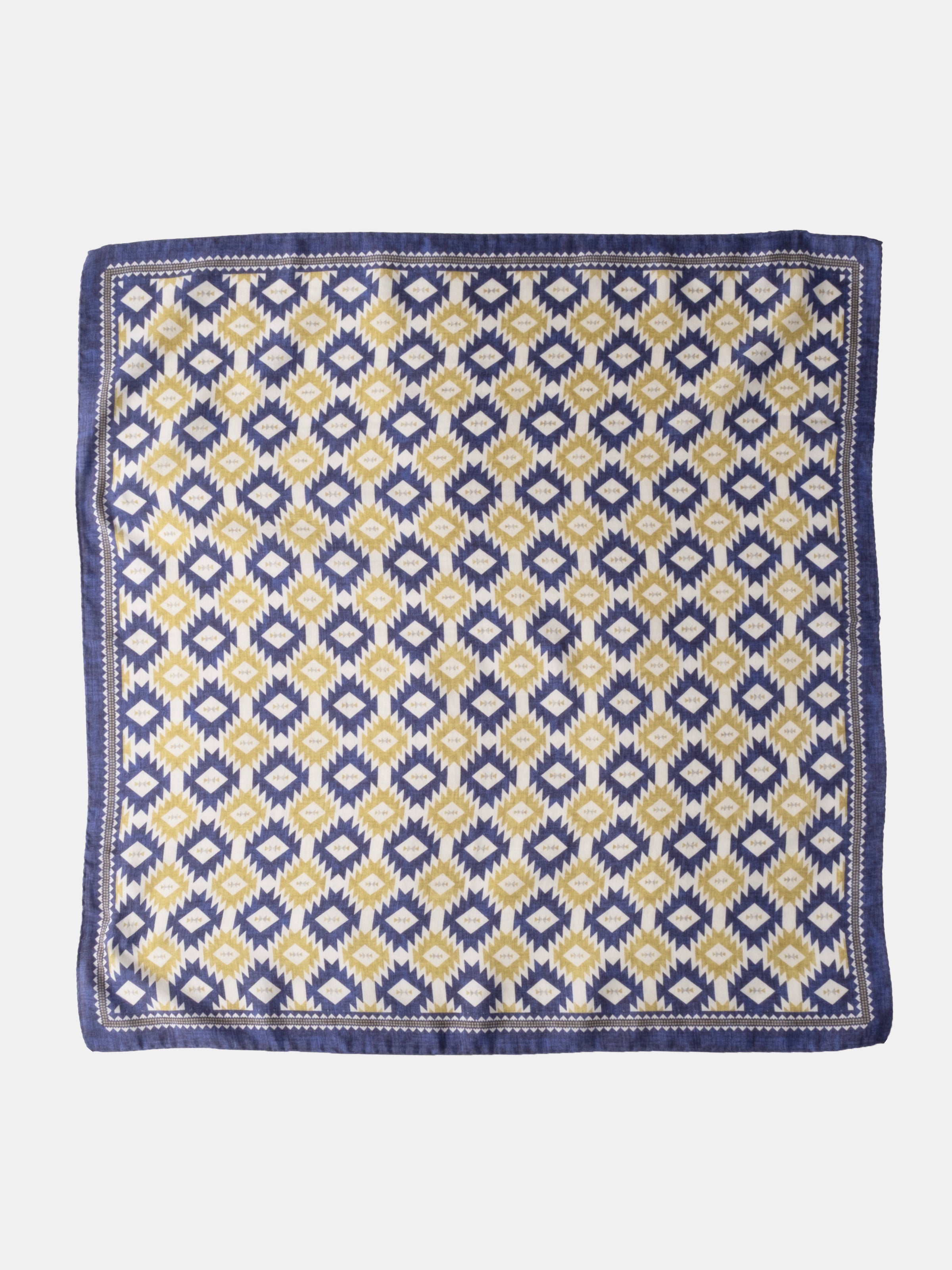 Olive & Navy Motif Printed Cotton Silk Blend Bandana