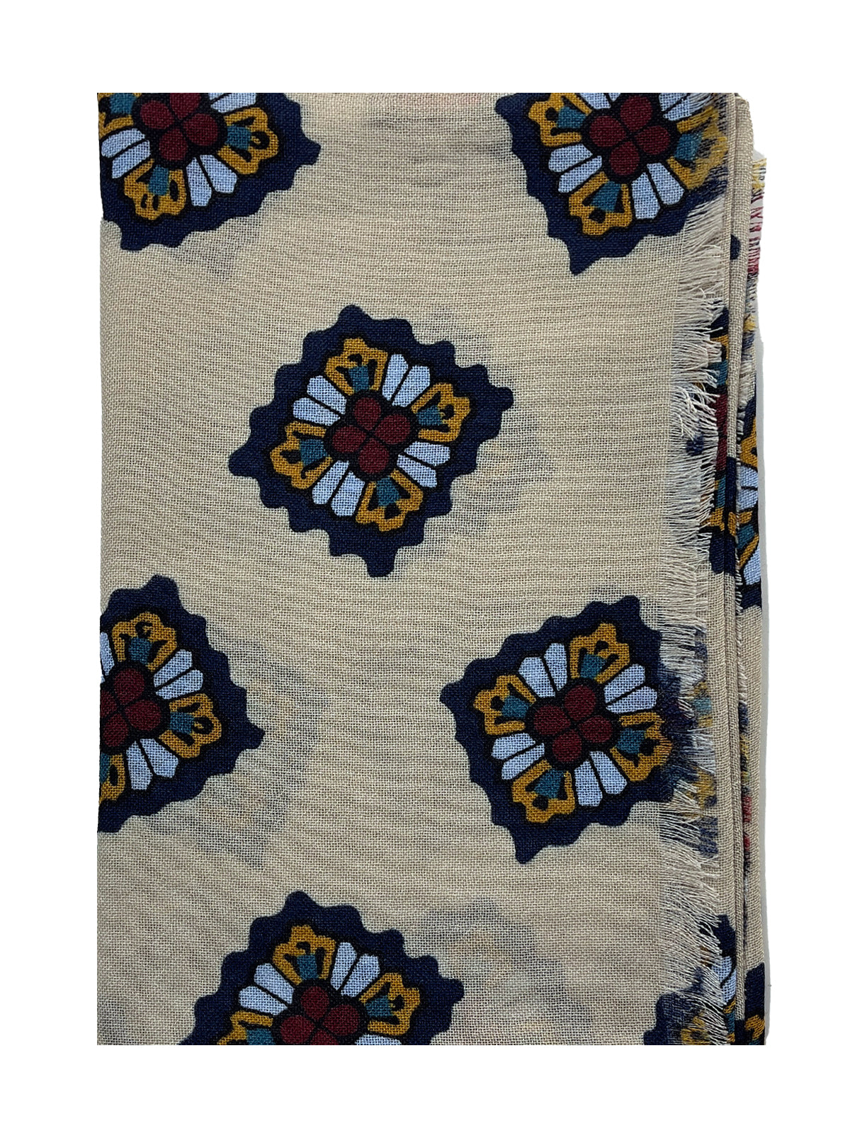 Ecru Medallion Print Cashmere Scarf