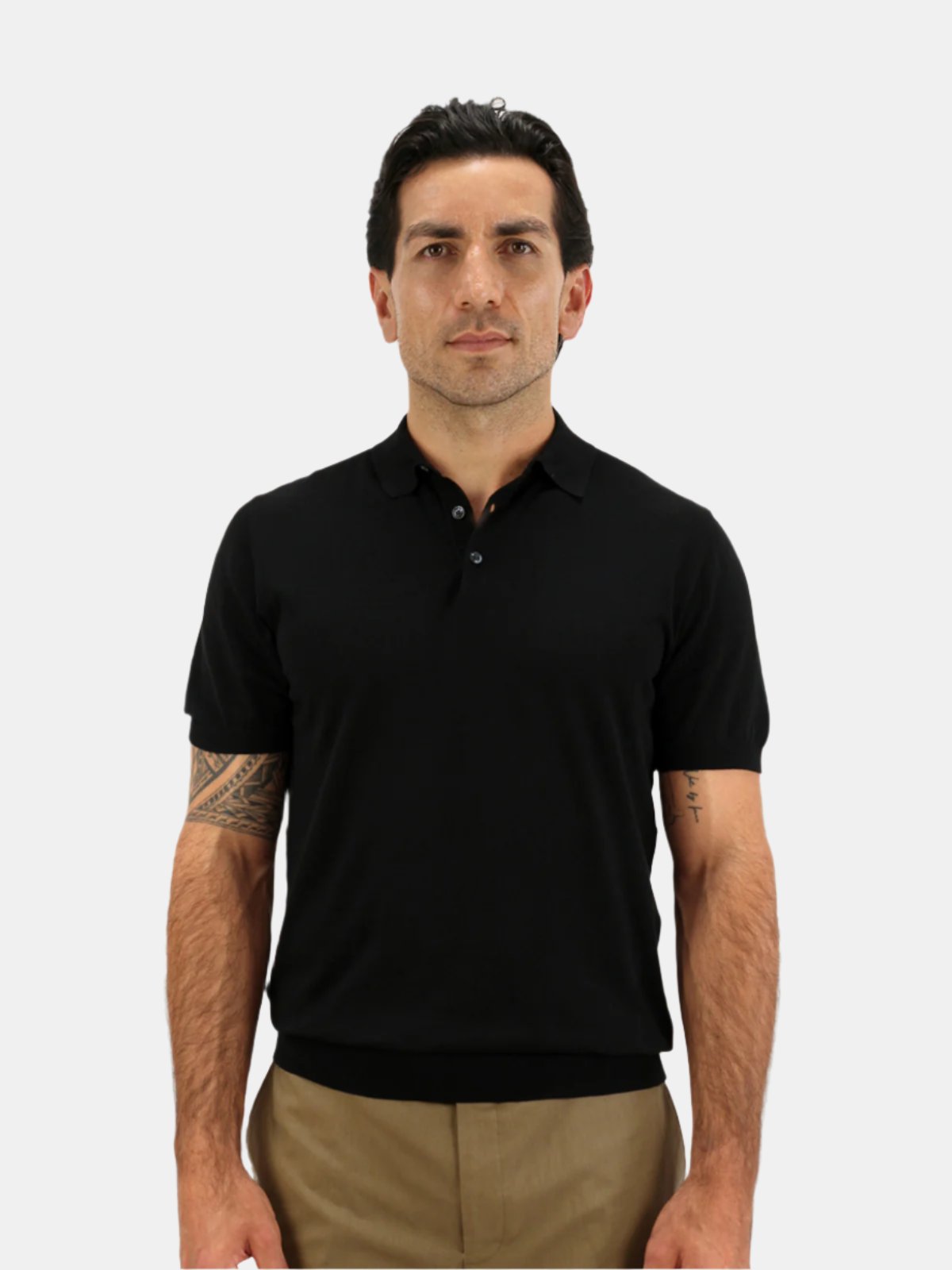 Riva Ribbed Short Sleeve Polo Cotton Black