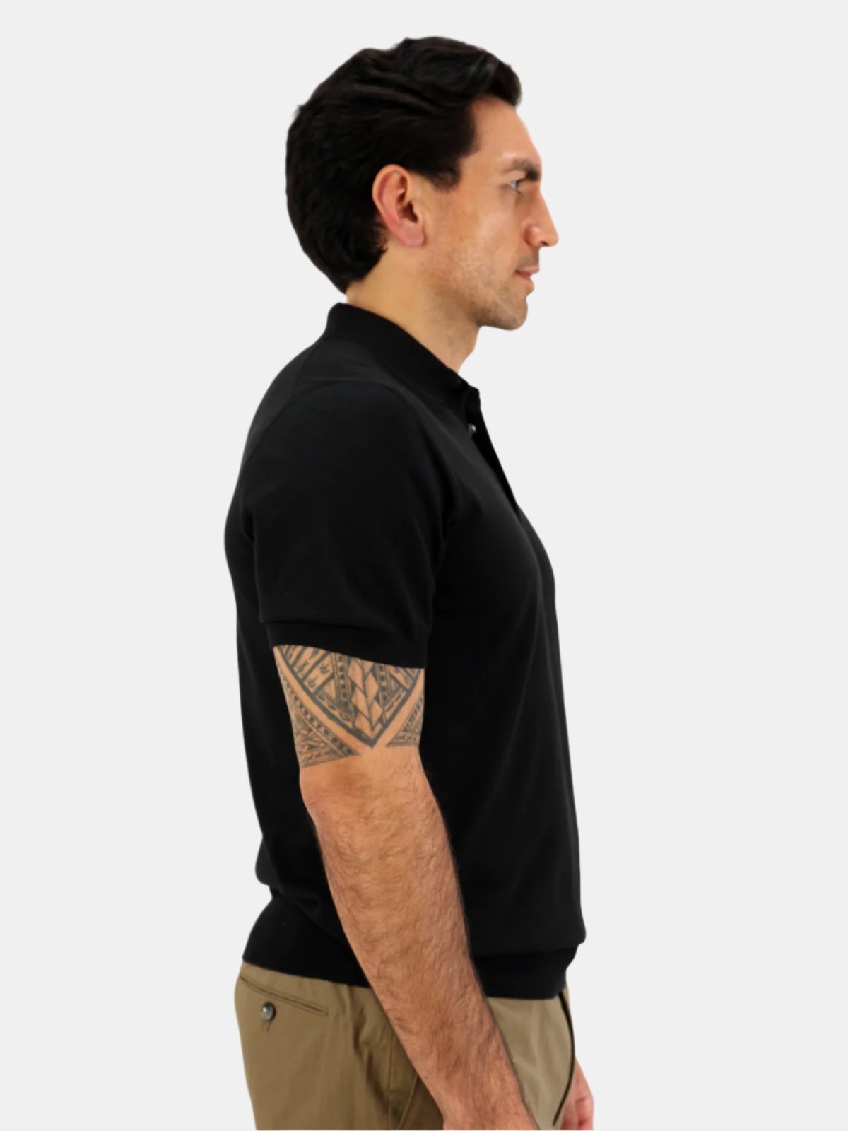 Riva Ribbed Short Sleeve Polo Cotton Black