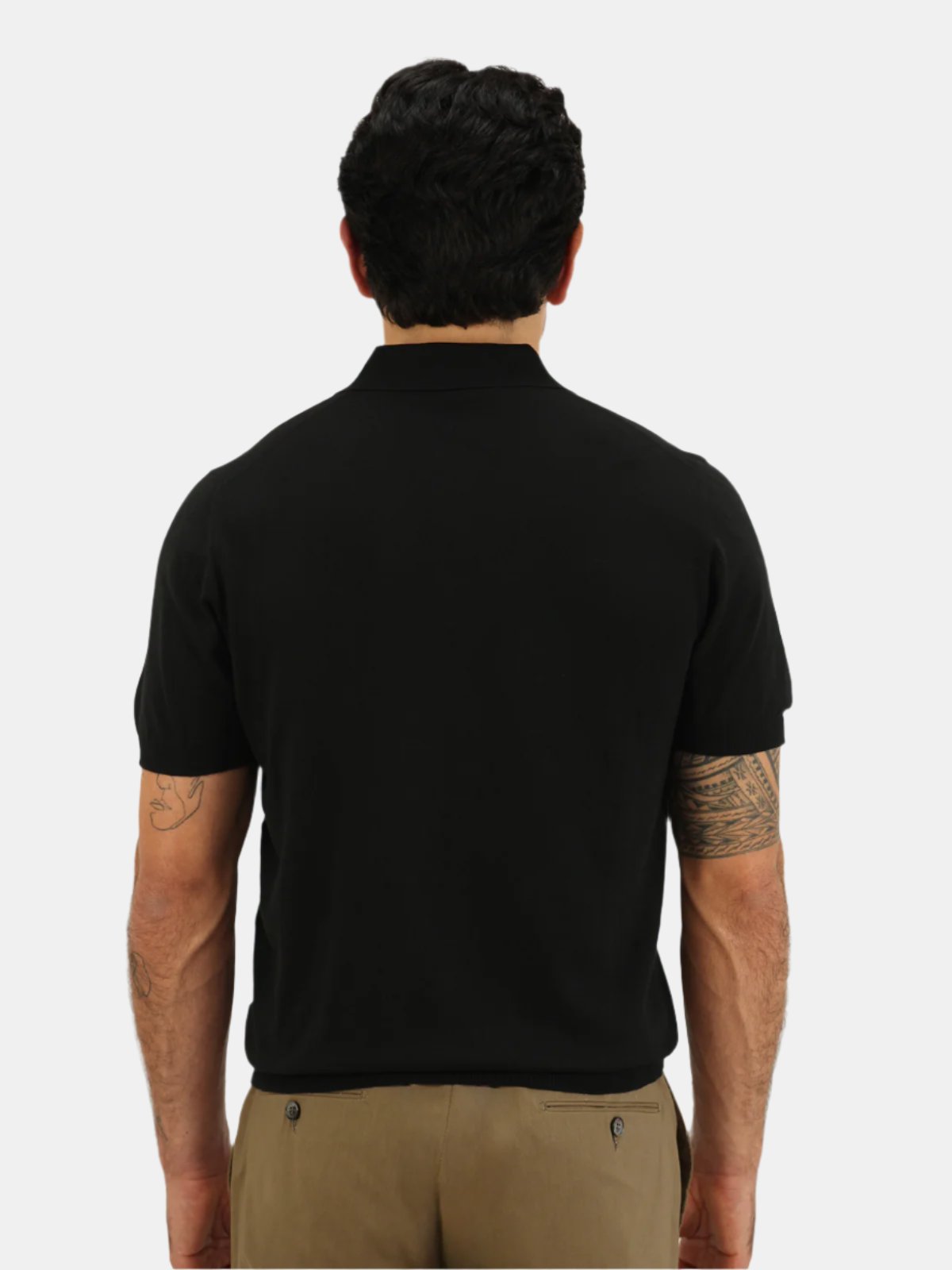 Riva Ribbed Short Sleeve Polo Cotton Black