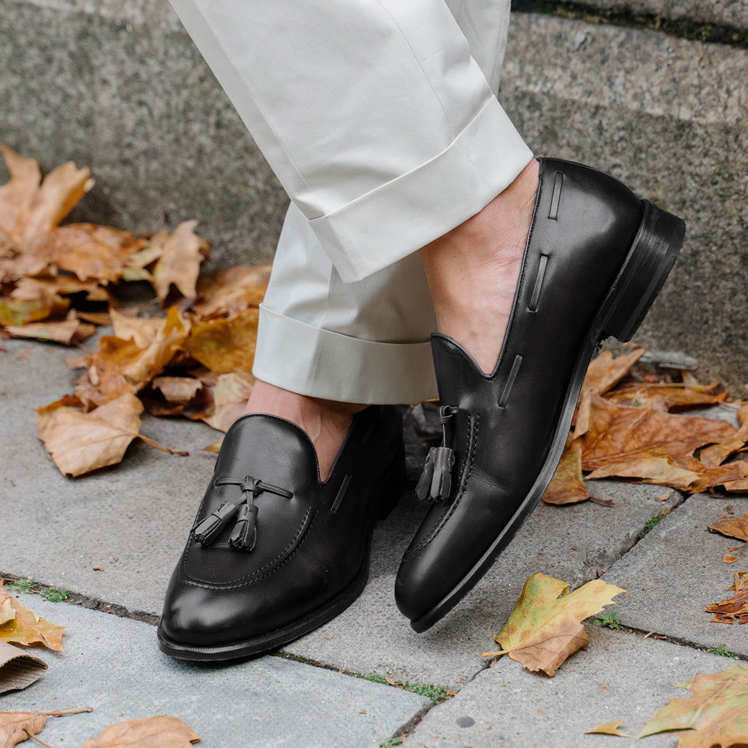 Black Calf Leather Tassel Loafer