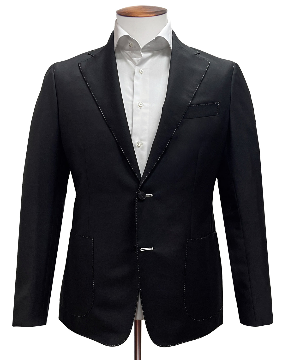 Black Wool & Mohair Blazer with White Pick Stitching - LUCKY
