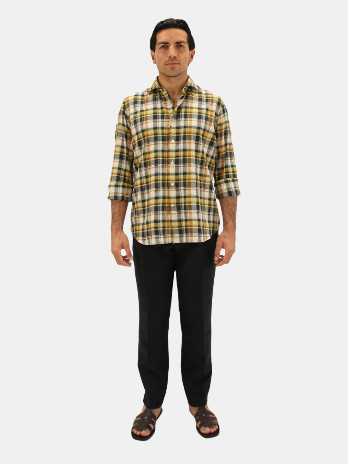 Black & Yellow Madras Spread Collar Shirt