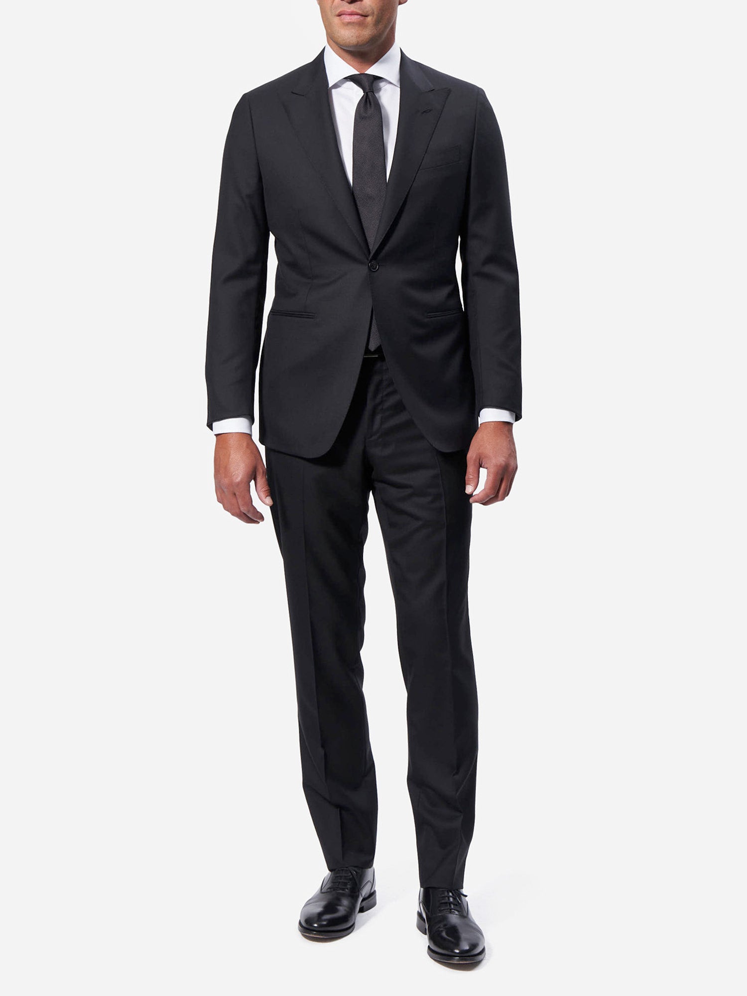 Black Wool Twill Peak Lapel Cocktail Suit