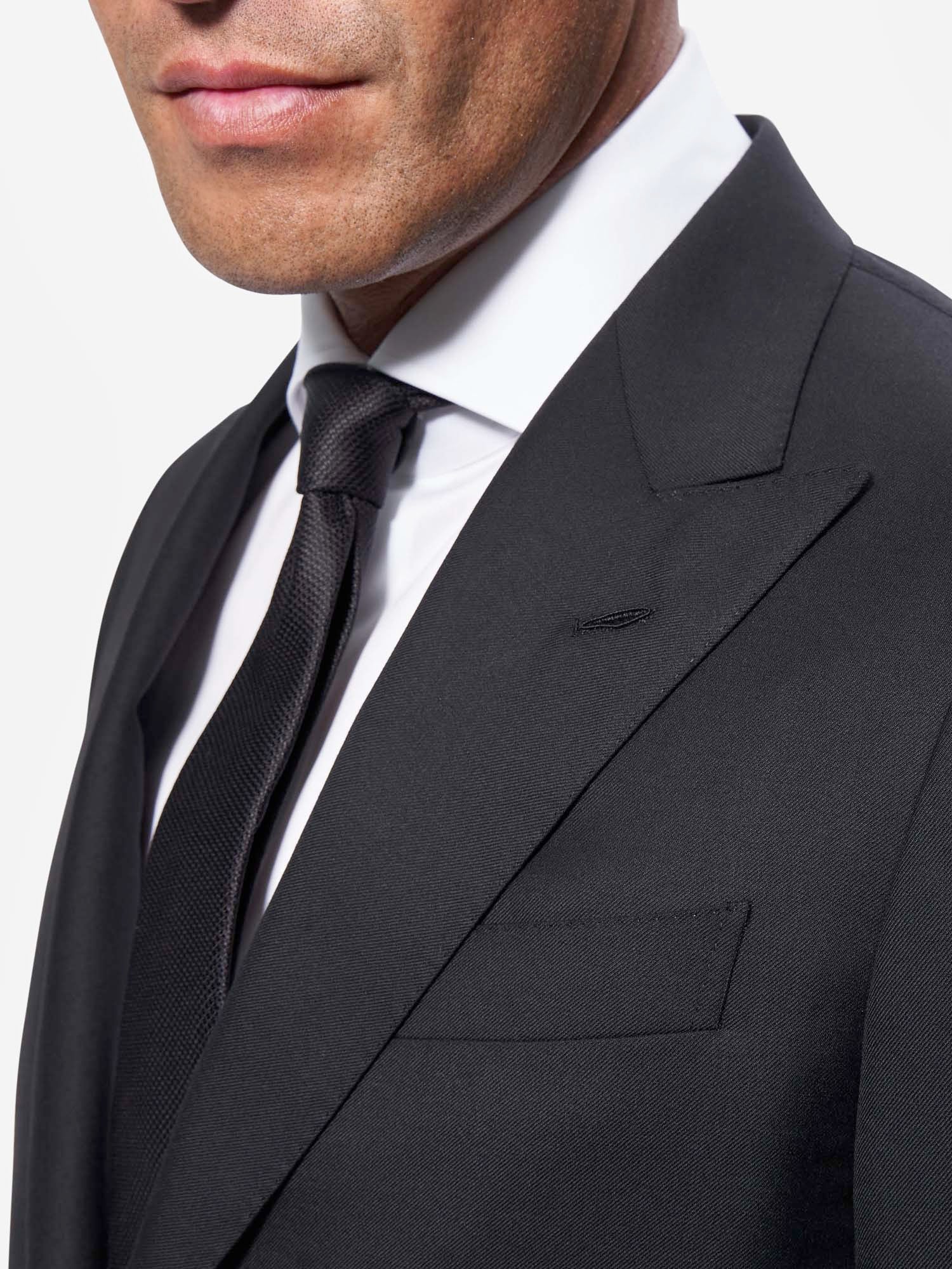 Black Wool Twill Peak Lapel Cocktail Suit