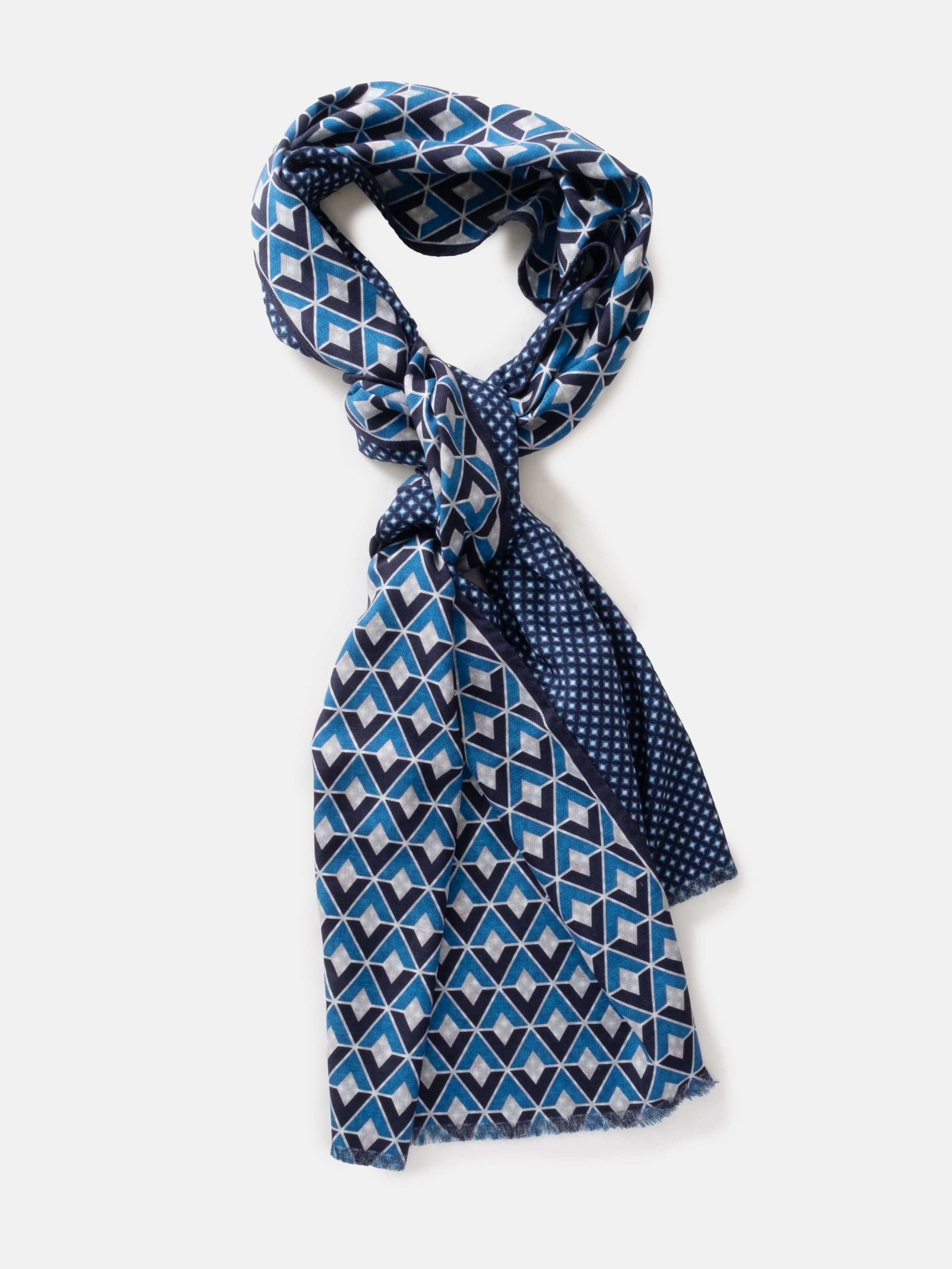 Blue & Navy Argyle Printed Silk Scarf