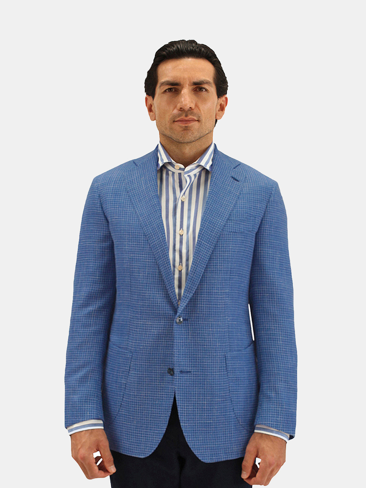 Lago Blazer Wool Silk & Linen Houndstooth Caruso Blue