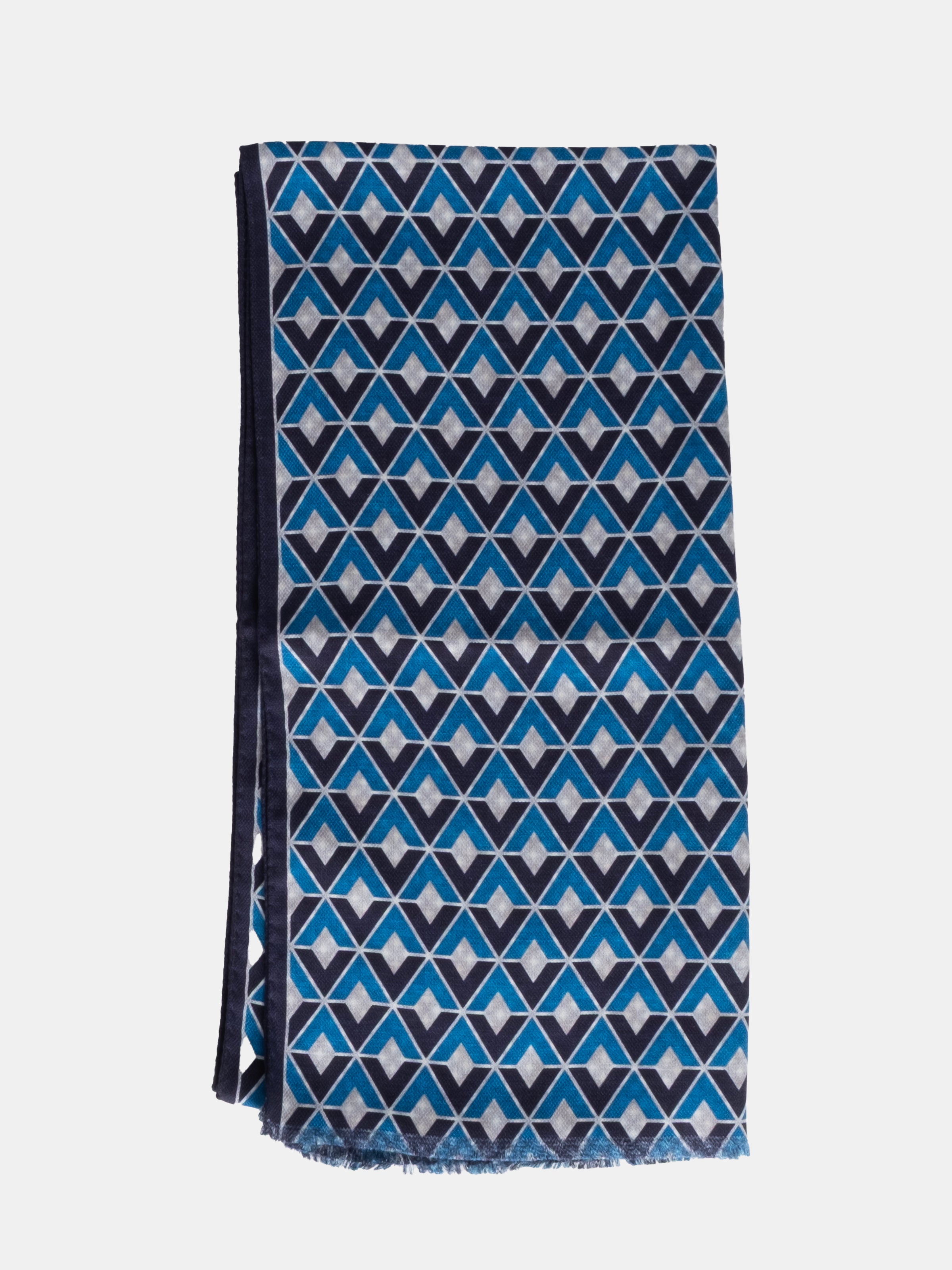 Blue & Navy Argyle Printed Silk Scarf