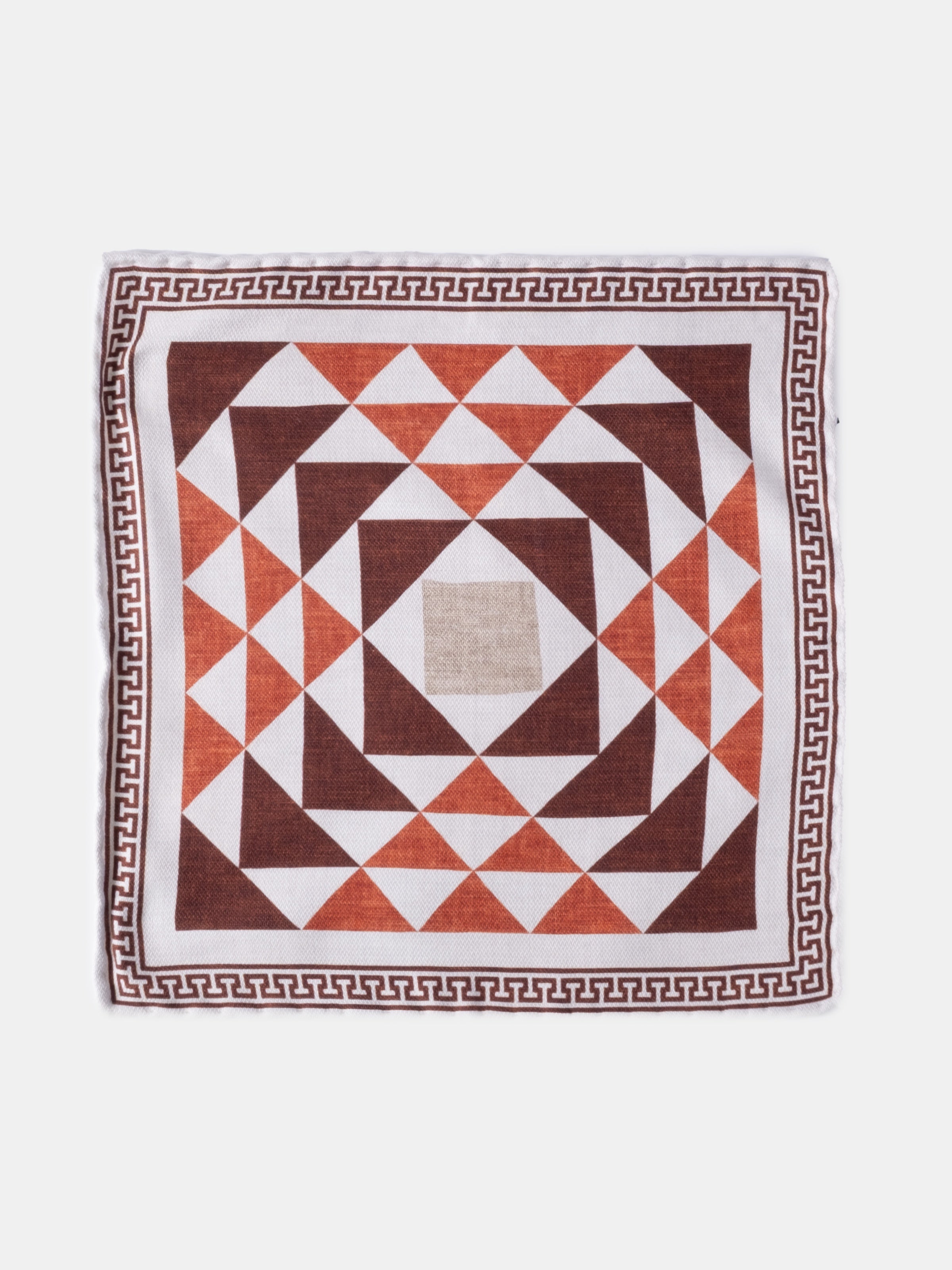Bone & Burgundy Meander Motif Silk Pochette