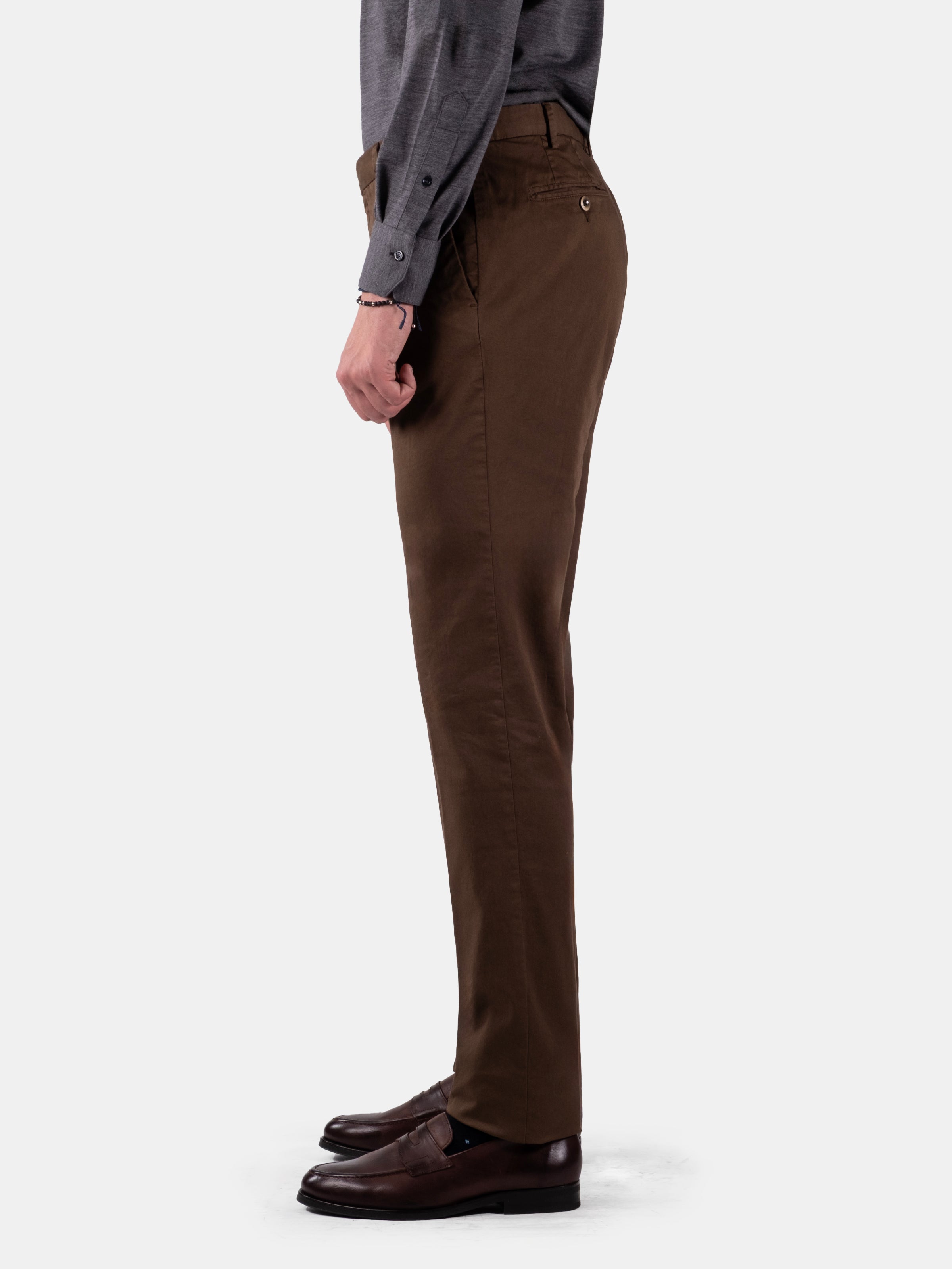 Serata Trouser - Chocolate Garment Dyed Cotton Stretch Chino