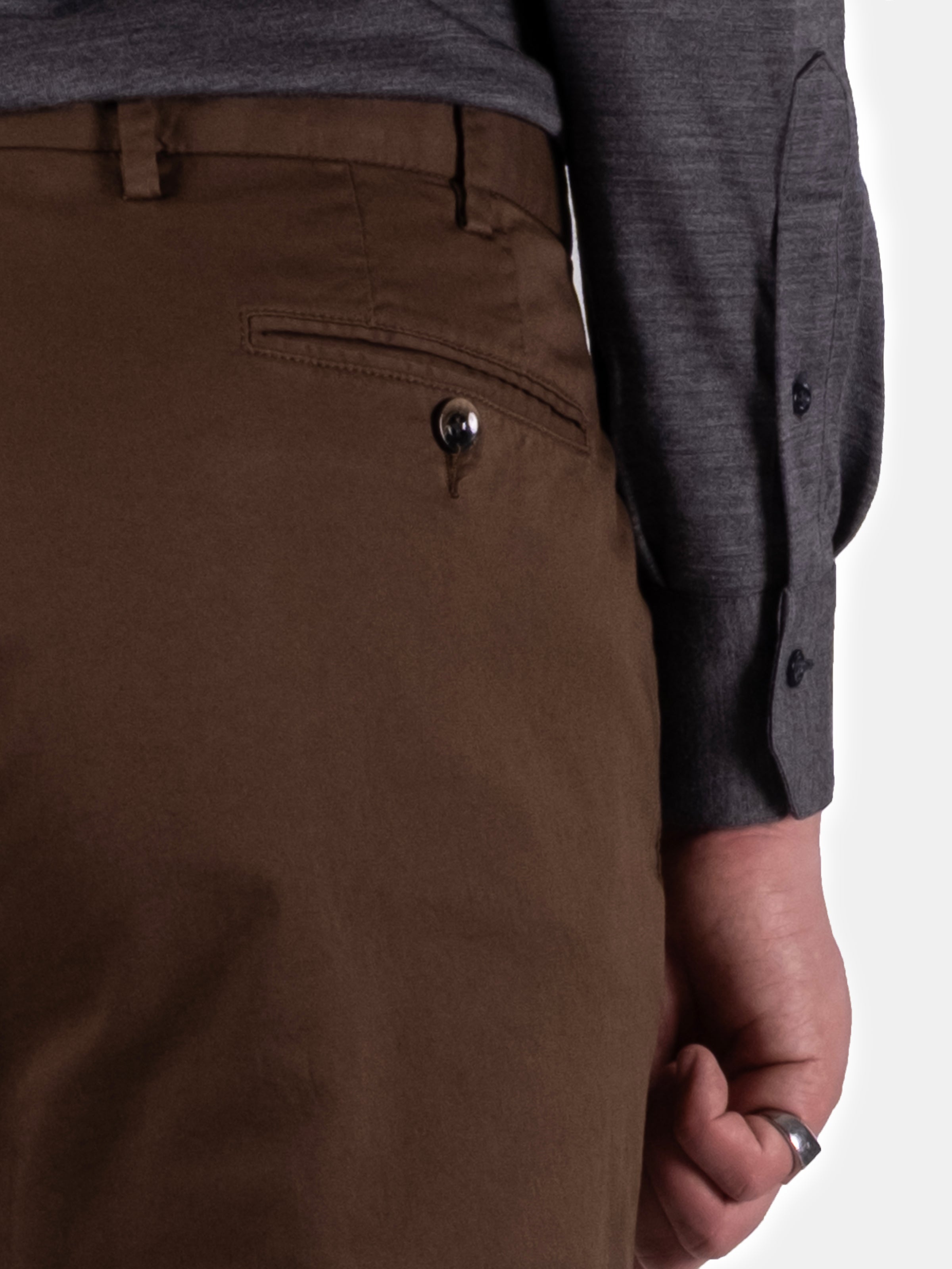 Serata Trouser - Chocolate Garment Dyed Cotton Stretch Chino