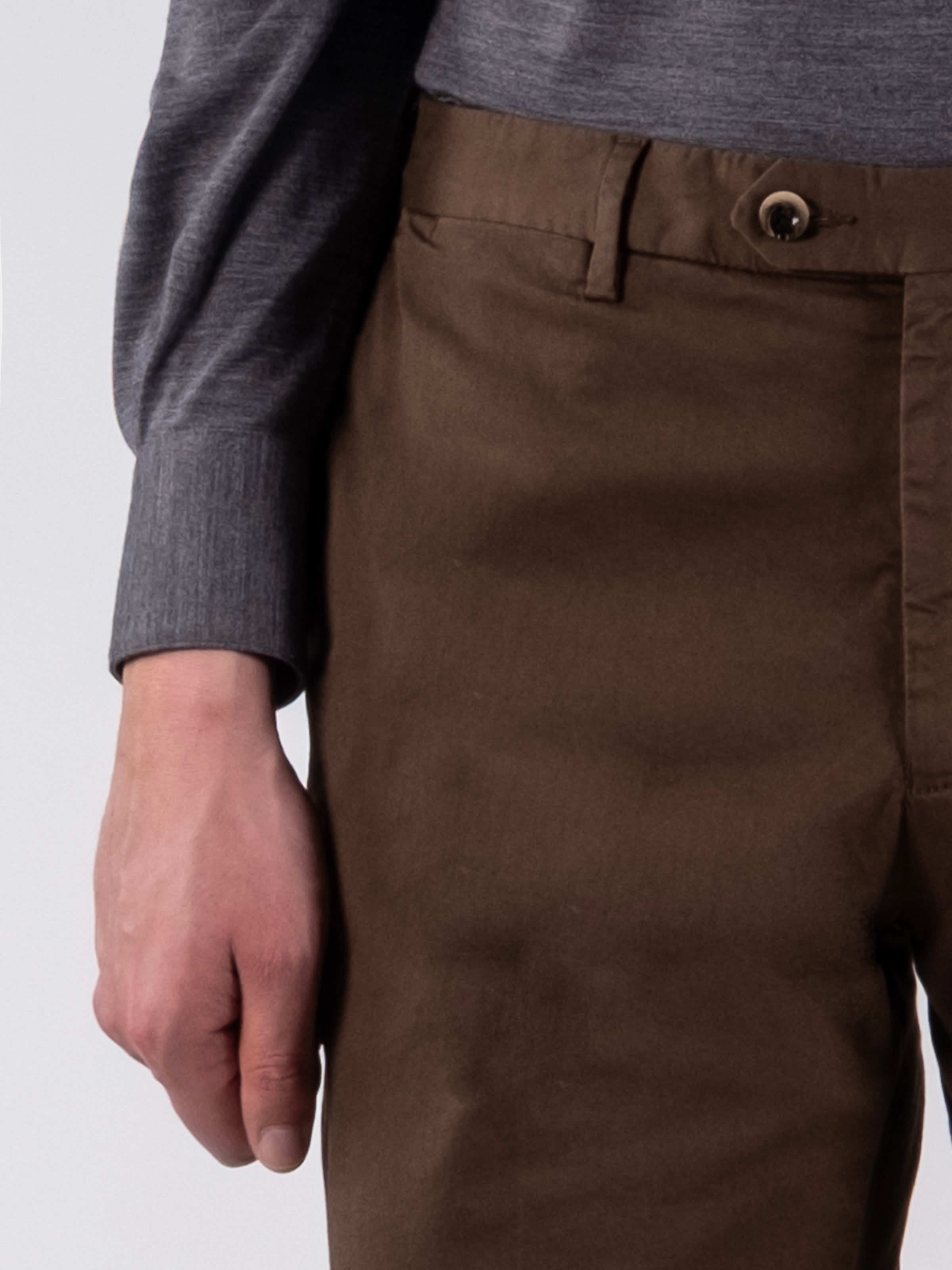 Serata Trouser - Chocolate Garment Dyed Cotton Stretch Chino