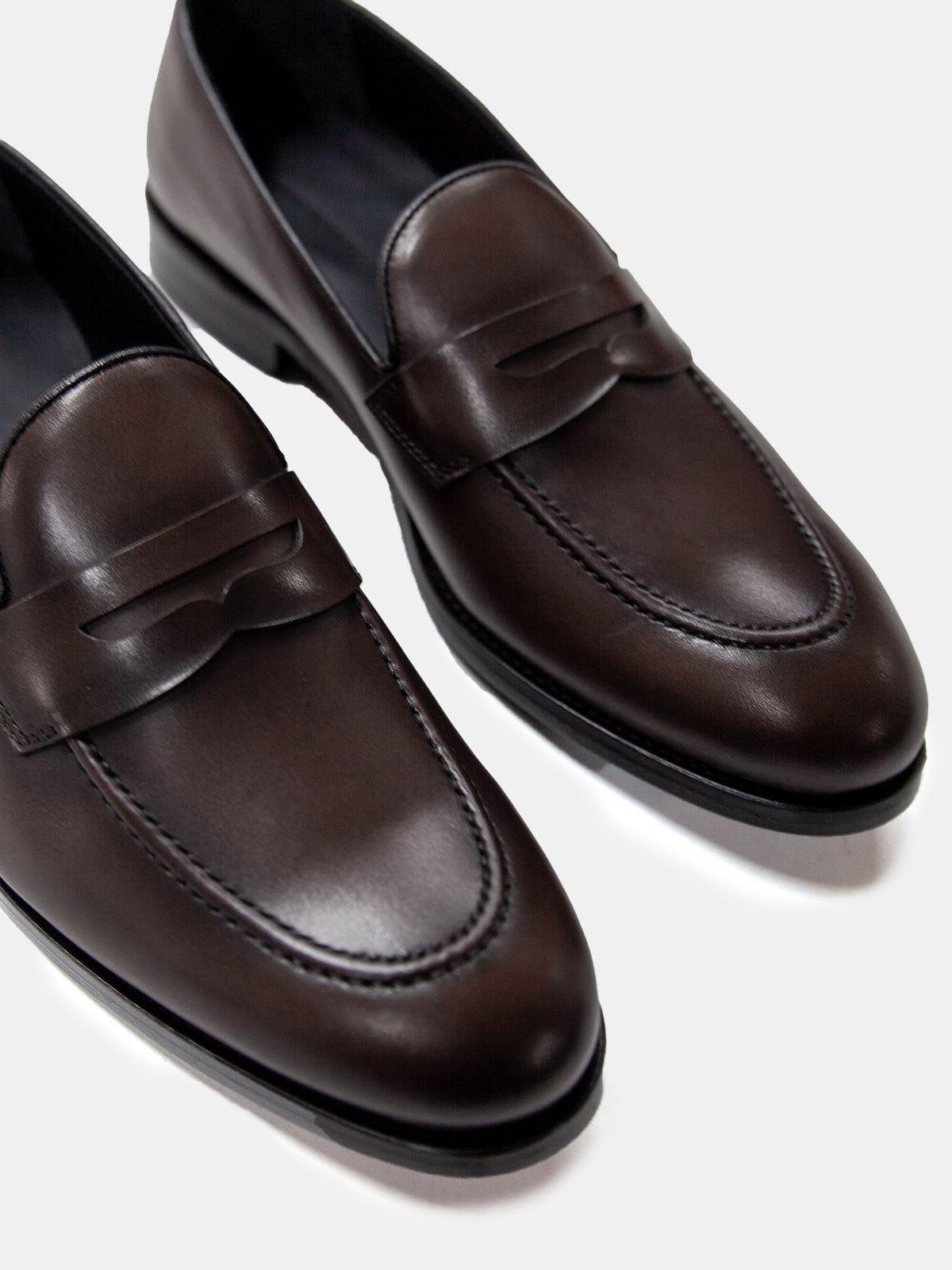 Polished Dark Brown Calf Leather Penny Loafer