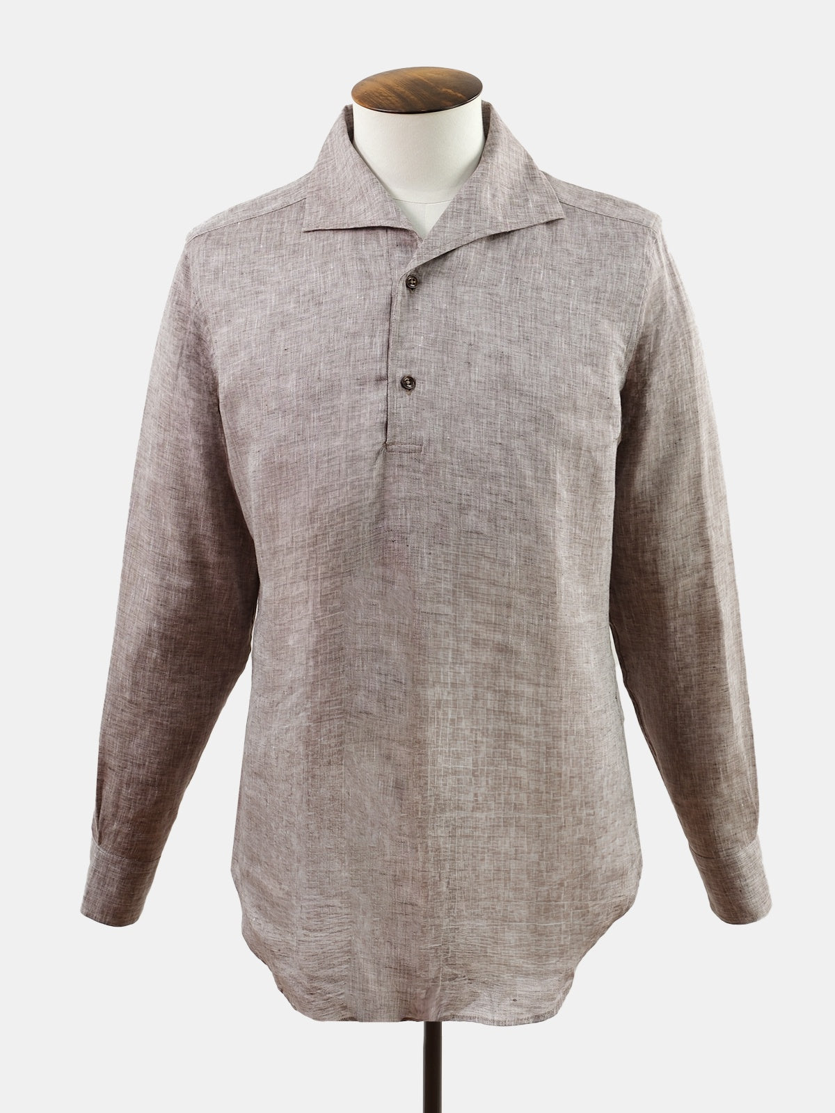 Rust Brown Linen Camp Collar Pullover Shirt - Sample